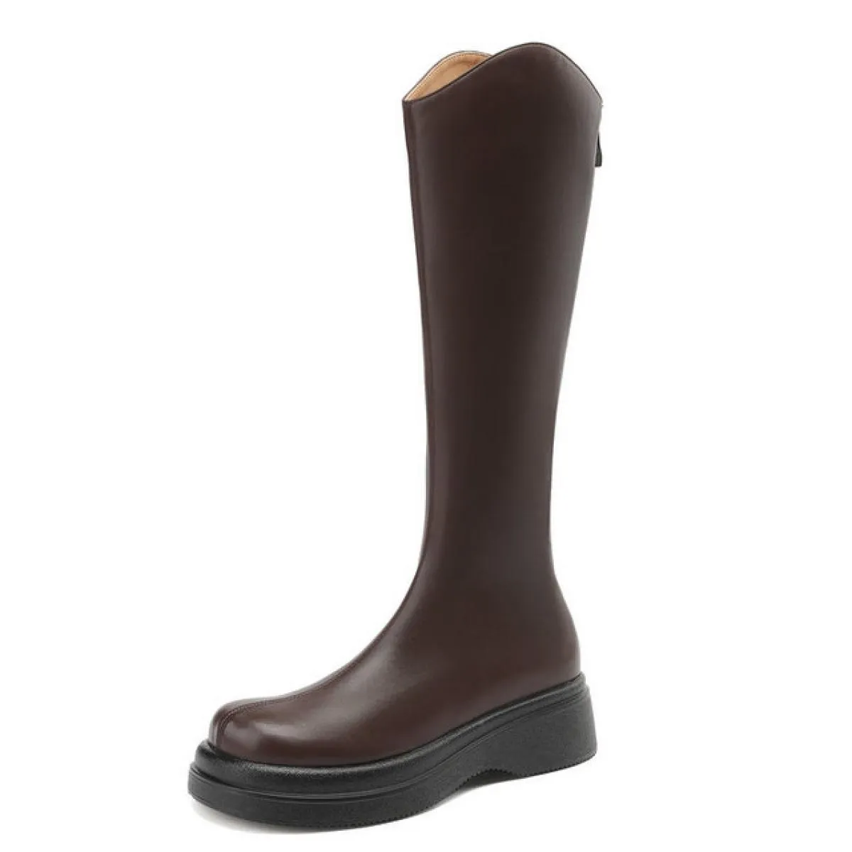 Piattaforma Donna Stivali alti al ginocchio Vera pelle Tacco spesso medio Cerniere posteriori Scarpe Chelsea Donna Autunno Inver