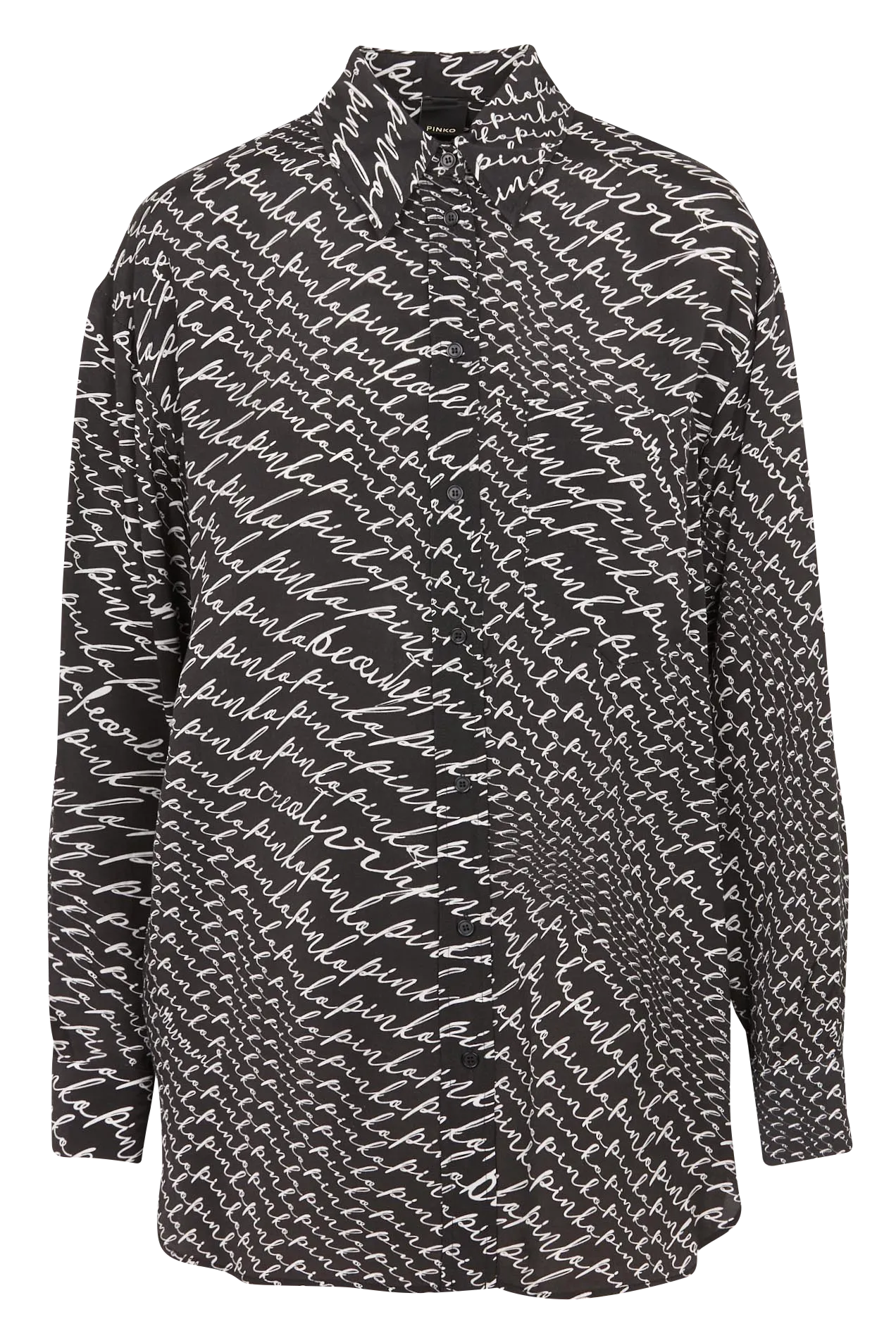  PINKO   CRICCHETTO - Camicia lunga dritta con colletto classico e logo stampato | Nero