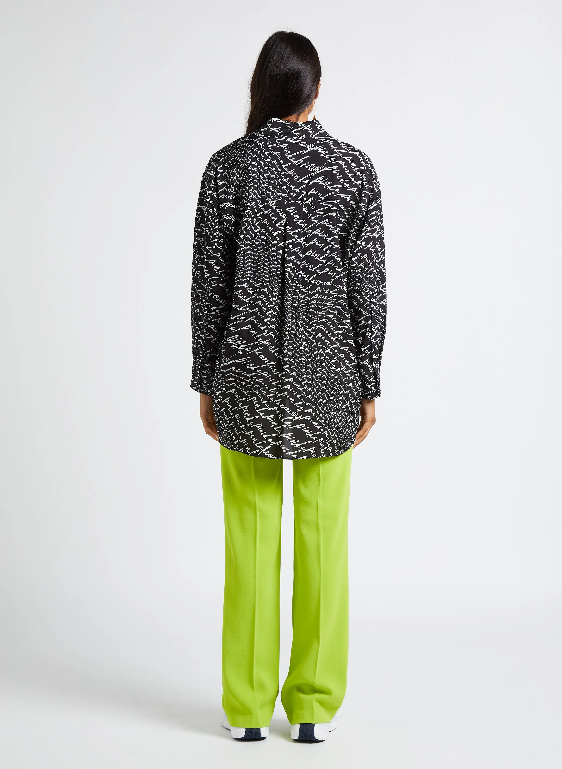  PINKO   CRICCHETTO - Camicia lunga dritta con colletto classico e logo stampato | Nero