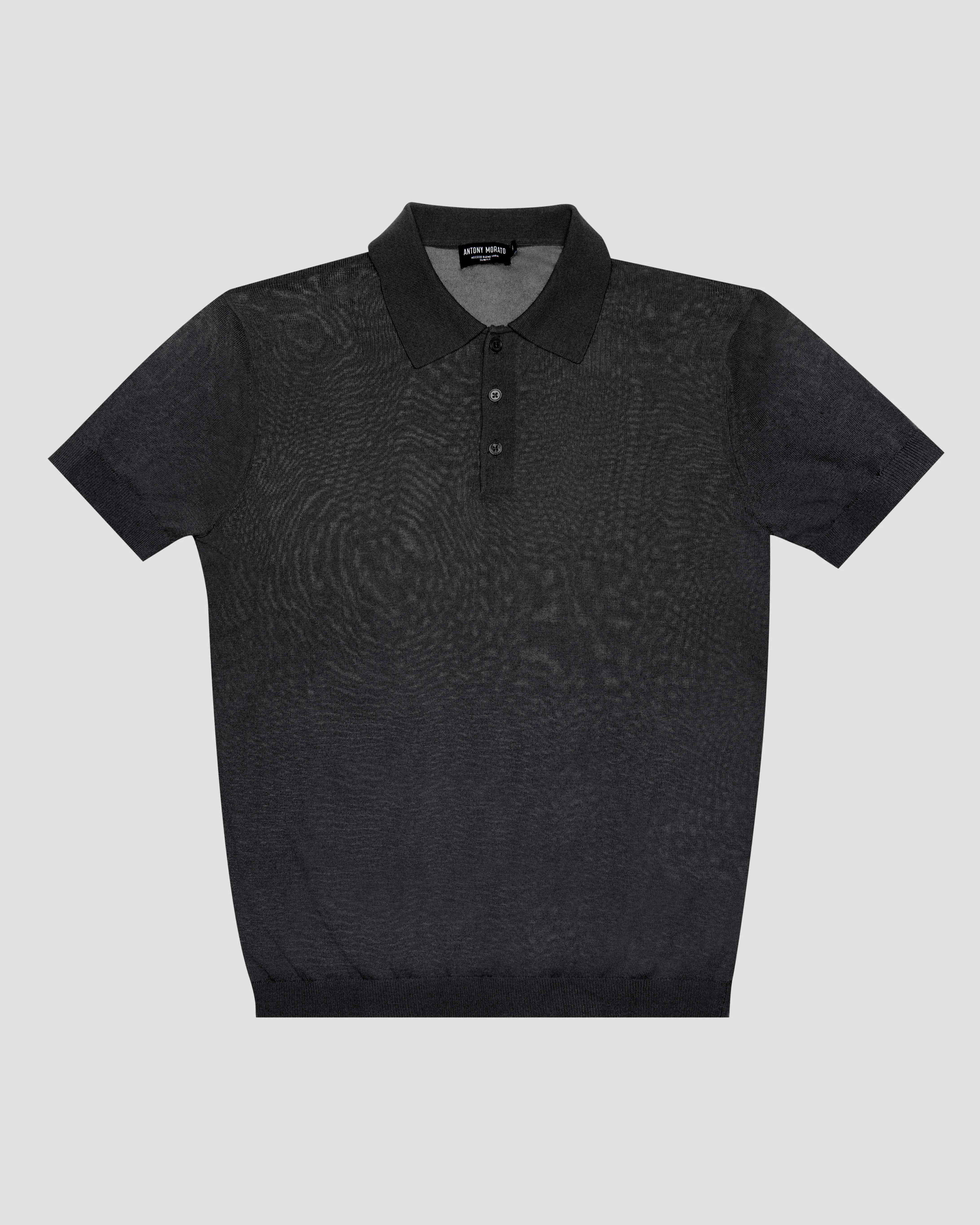 Polo nera in misto viscosa e cotone slim-fit