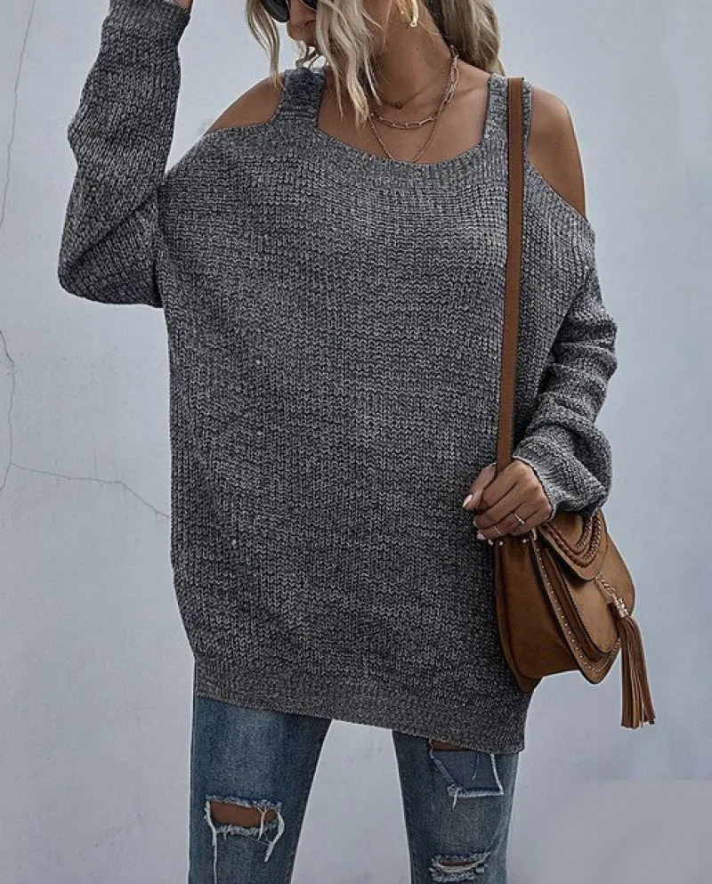 Pullover con maniche a pipistrello con spalle scoperte Maglioni da donna Top in maglione lavorato a maglia oversize casual in ti