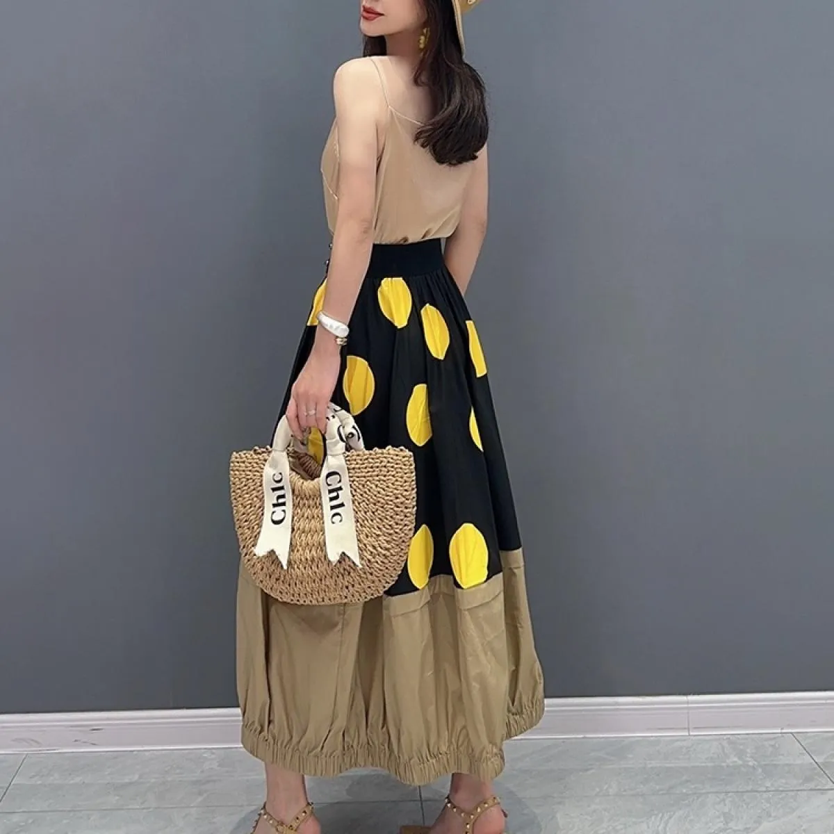 Qing Mo 2023 Estate Nuovo Stile Casual Punto Colorato Vestito Carino Un Pezzo Mezza Gonna Moda Donna Zxf3119