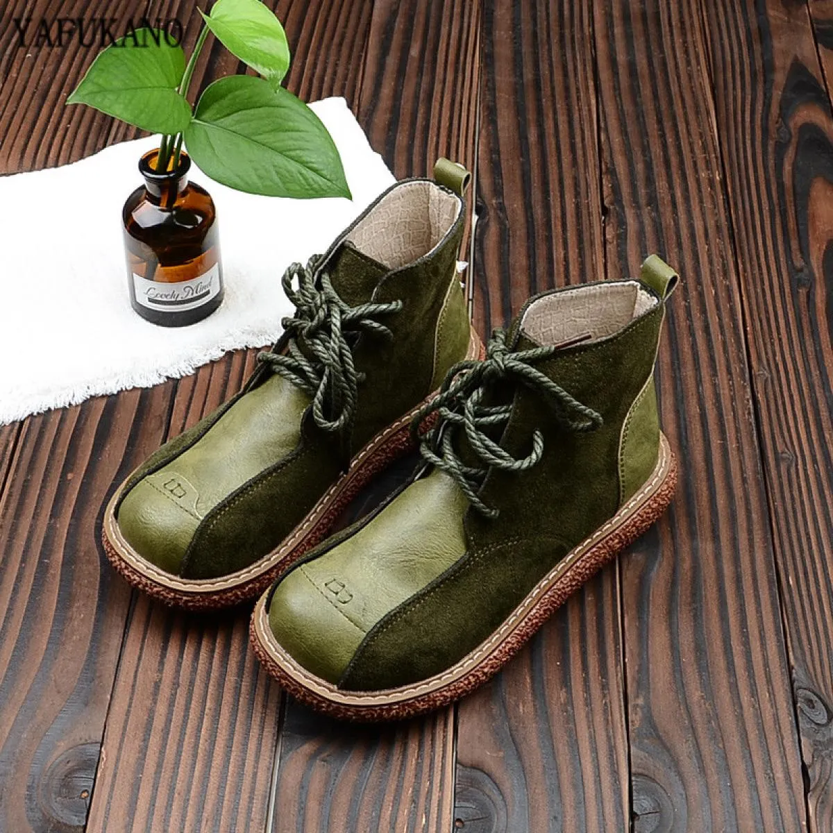 Retro Mori Girl suola spessa splicing stivali da donna punta tonda piatta testa grande scarpe da bambola stivaletti con plateau