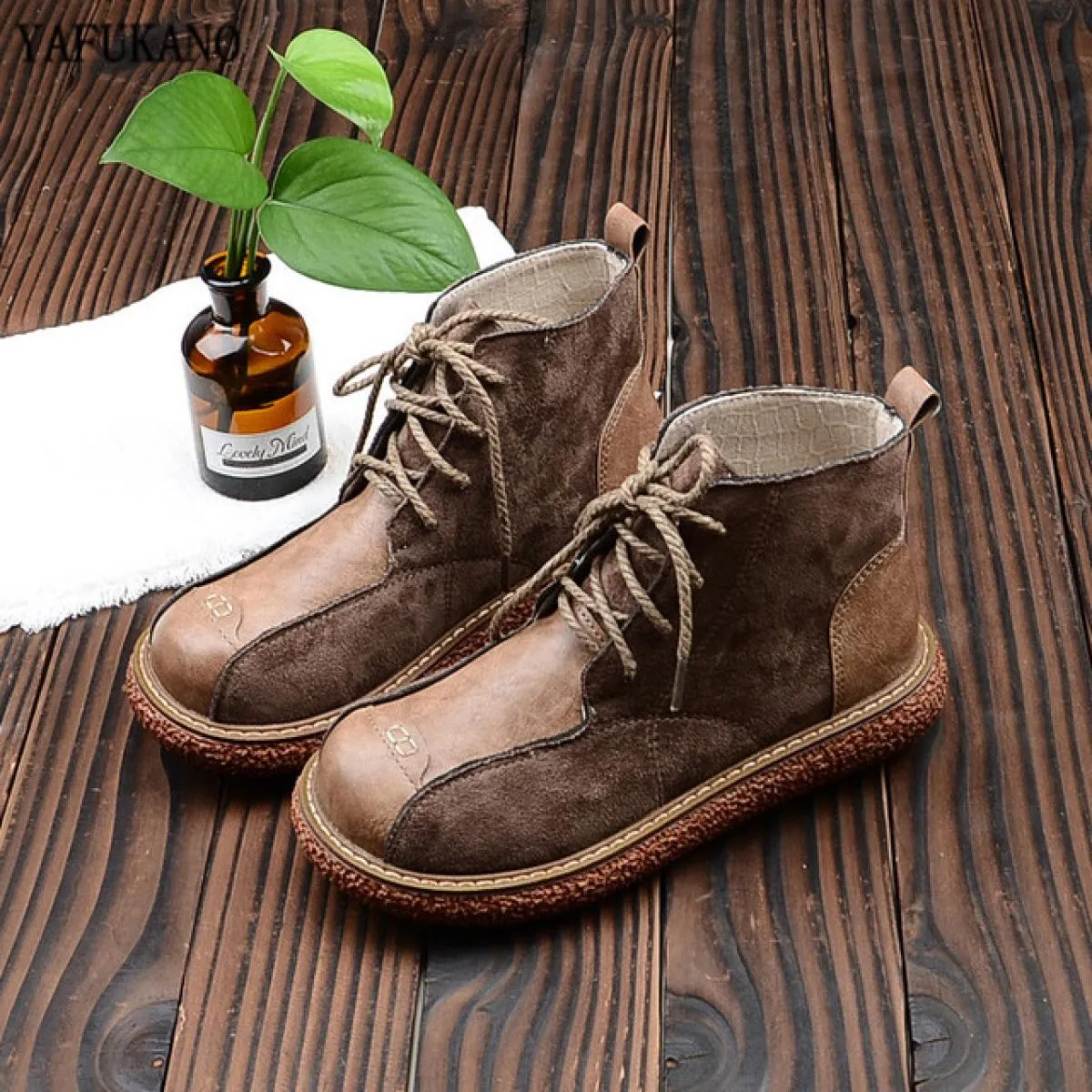 Retro Mori Girl suola spessa splicing stivali da donna punta tonda piatta testa grande scarpe da bambola stivaletti con plateau