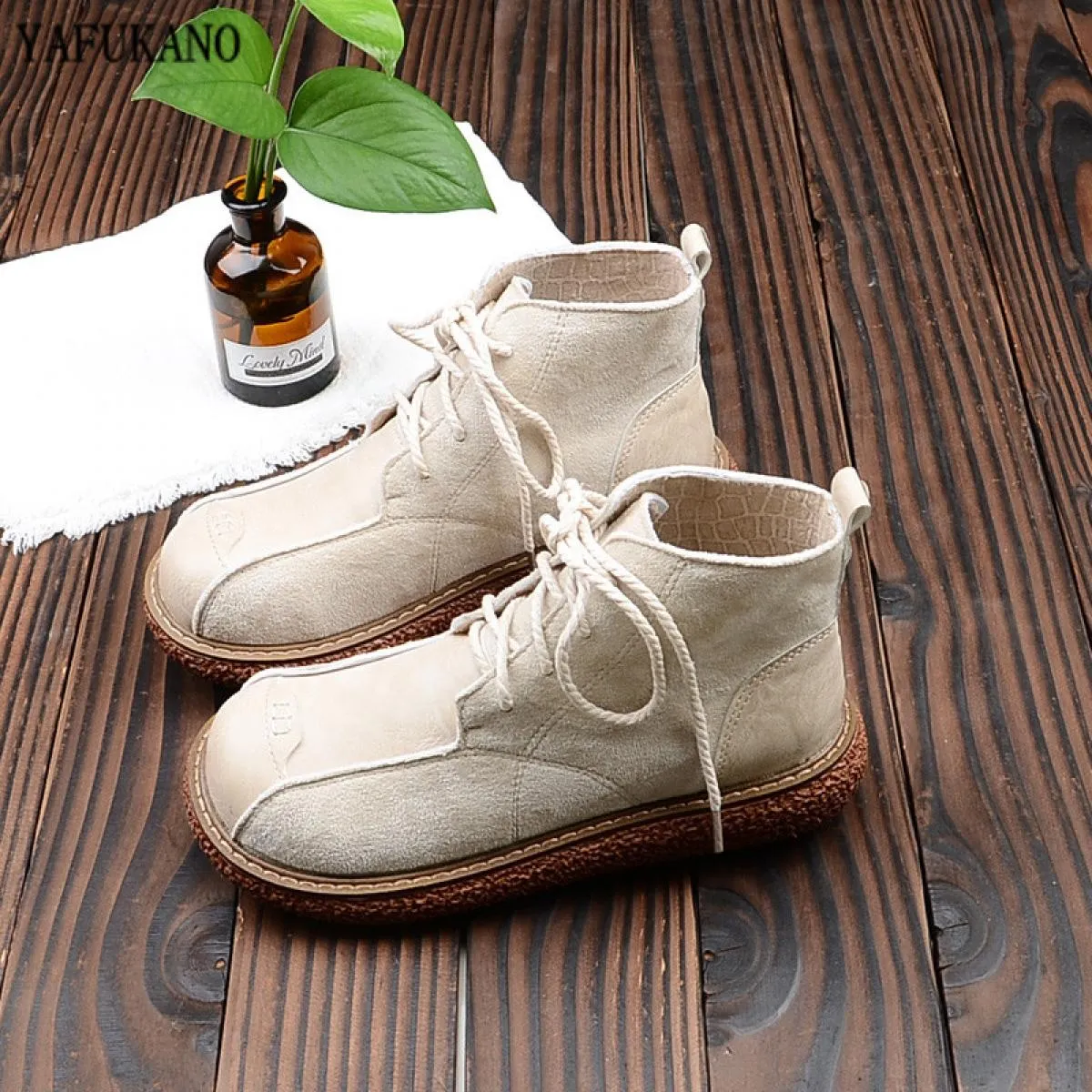 Retro Mori Girl suola spessa splicing stivali da donna punta tonda piatta testa grande scarpe da bambola stivaletti con plateau