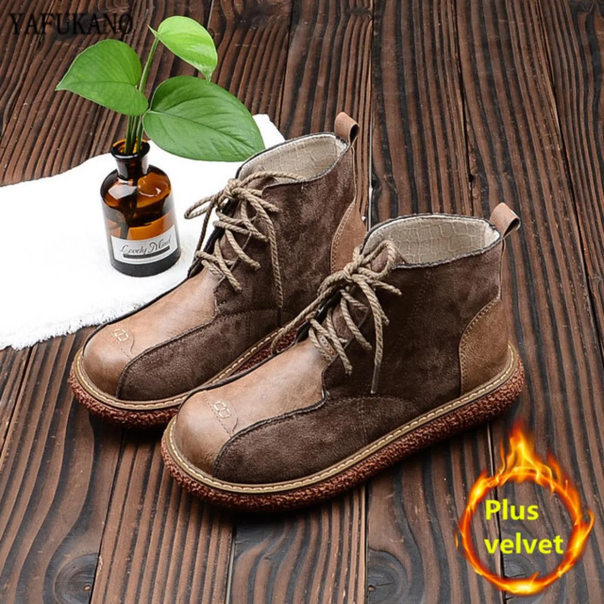 Retro Mori Girl suola spessa splicing stivali da donna punta tonda piatta testa grande scarpe da bambola stivaletti con plateau