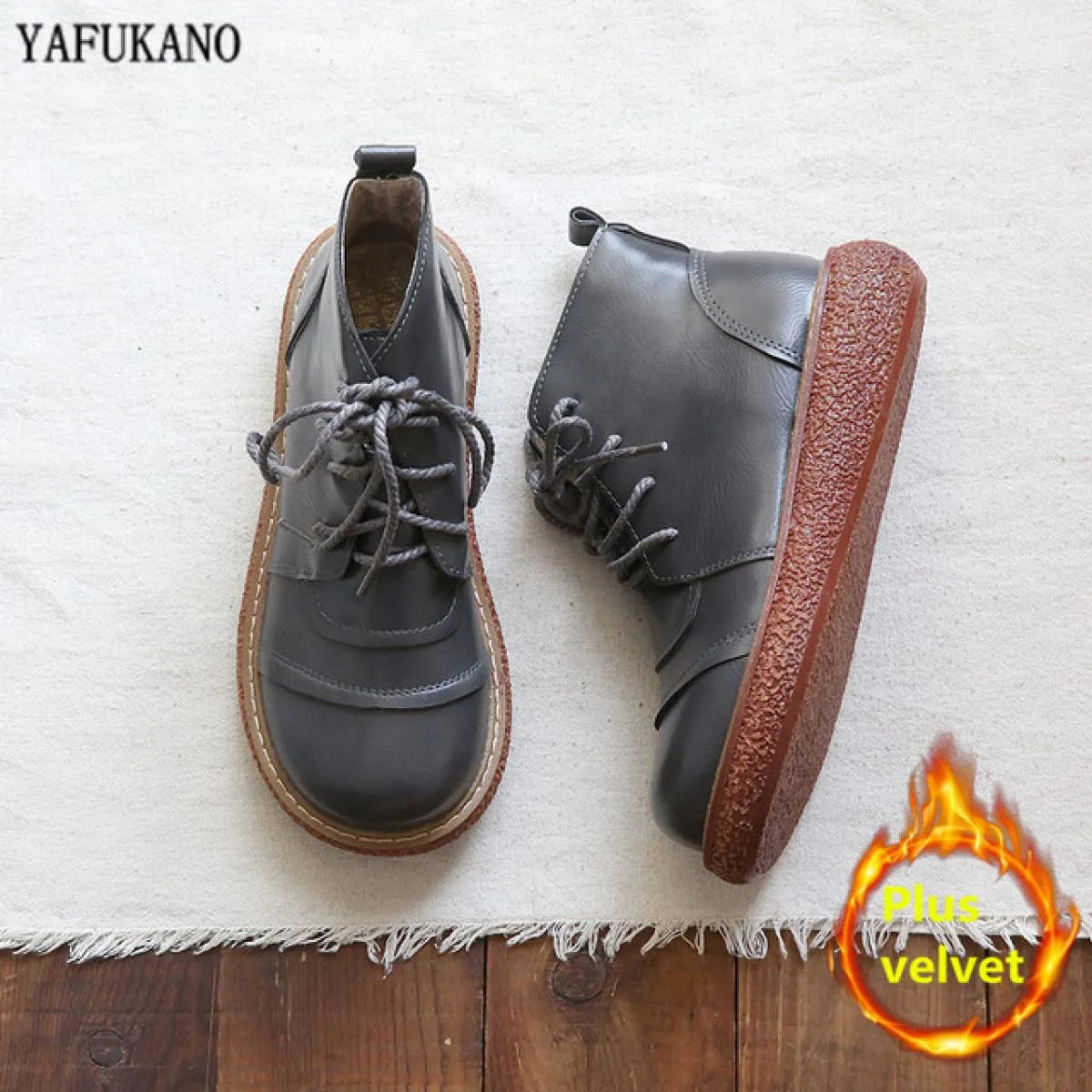 Scarpe da bambola a testa grande con punta tonda retrò letteraria stringate con suola spessa Stivaletti corti casual comodi fatt