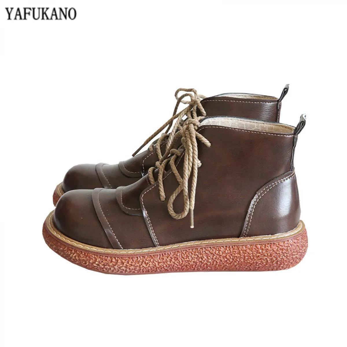 Scarpe da bambola a testa grande con punta tonda retrò letteraria stringate con suola spessa Stivaletti corti casual comodi fatt