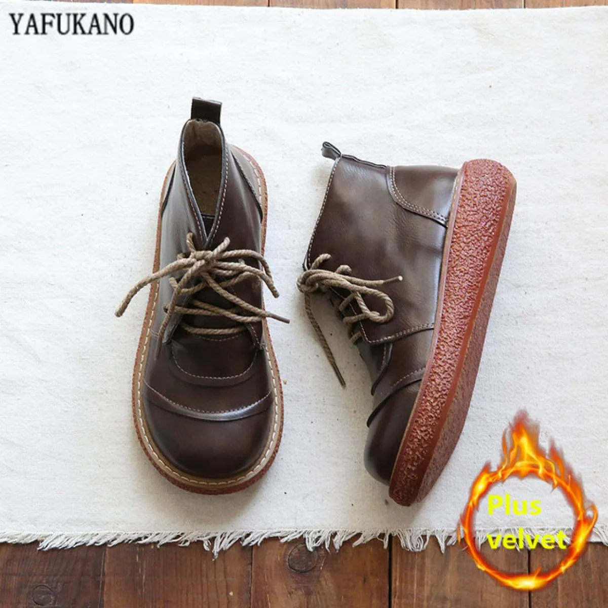 Scarpe da bambola a testa grande con punta tonda retrò letteraria stringate con suola spessa Stivaletti corti casual comodi fatt
