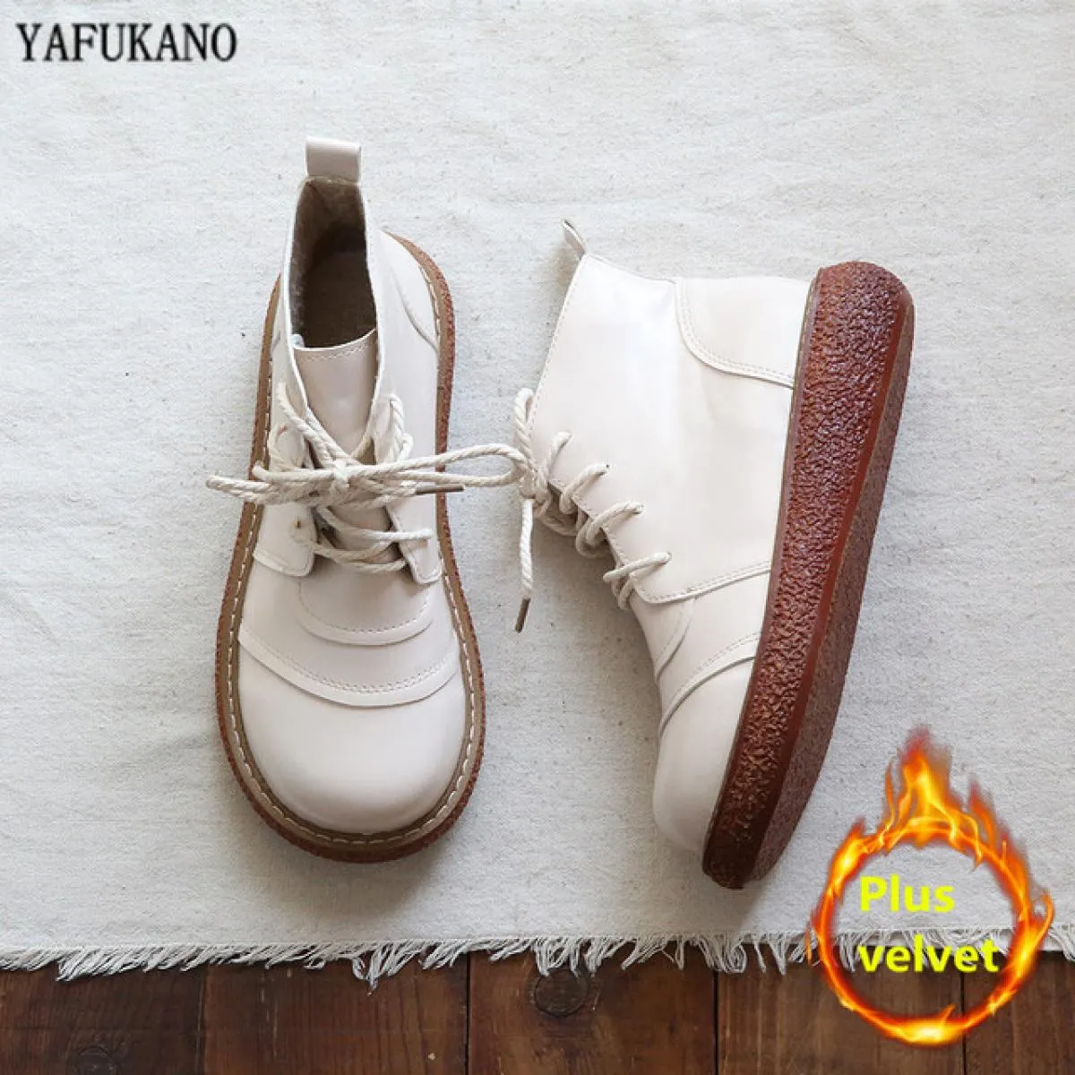 Scarpe da bambola a testa grande con punta tonda retrò letteraria stringate con suola spessa Stivaletti corti casual comodi fatt