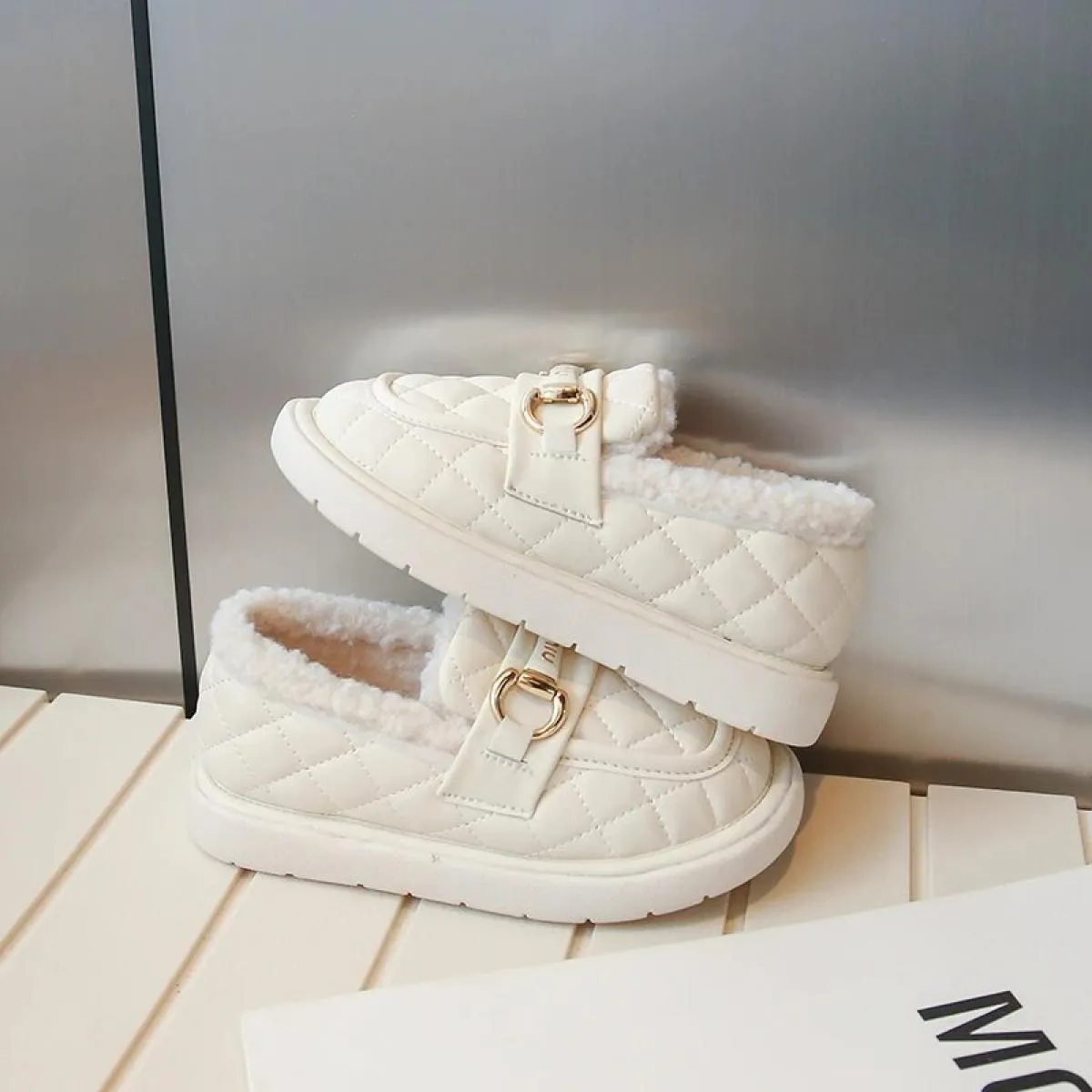 Scarpe da ragazza Casual Punta tonda Slip On Flessibile Plus Velluto Antiscivolo Resistente all'usura Moda Piatta Alla moda Comf