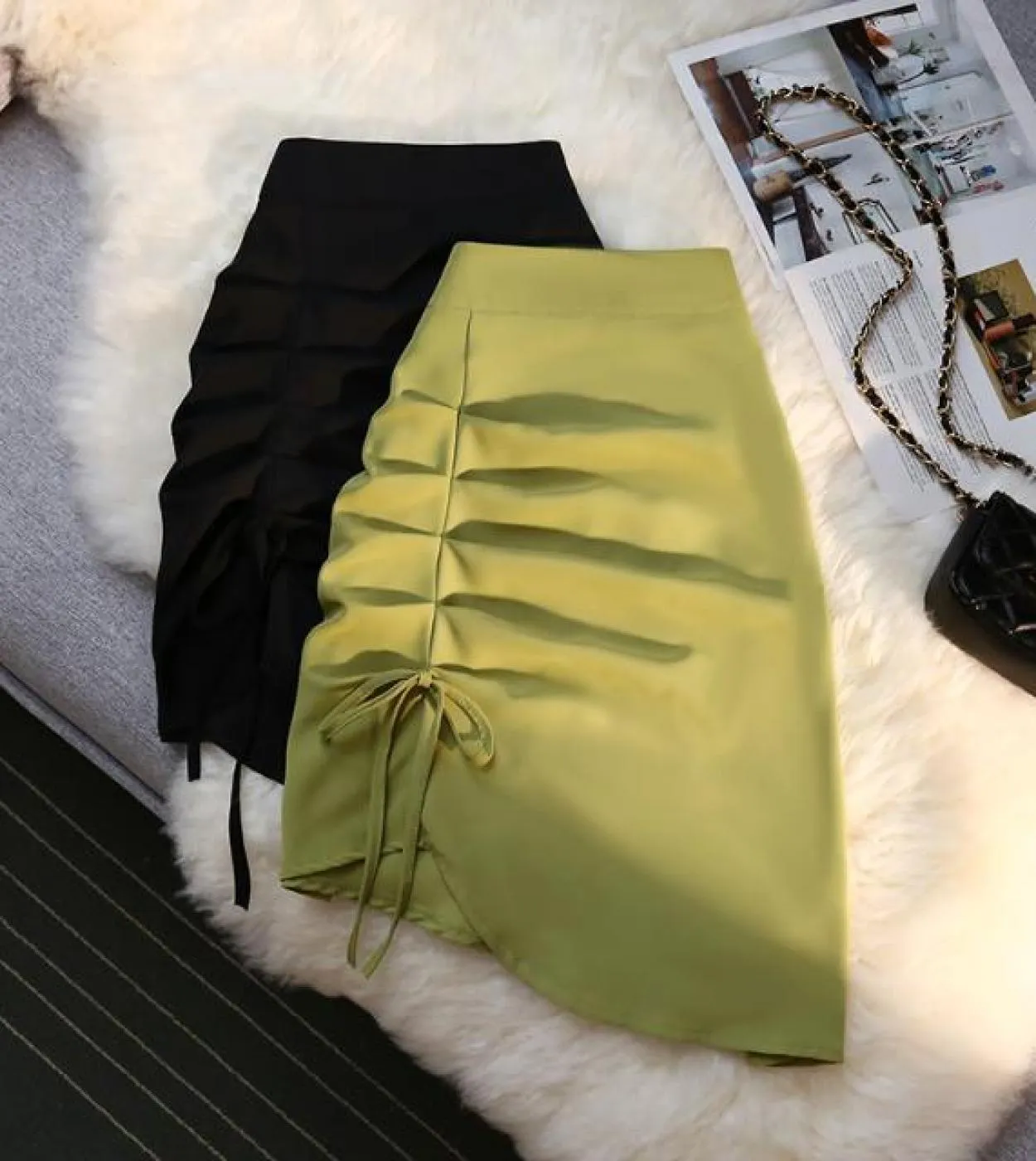 Shirring Gonne Delle Donne  Asimmetrico Casual Moda Abbigliamento 2022 Estate Harajuku Verde Cerniera Anca Gonna Gonne