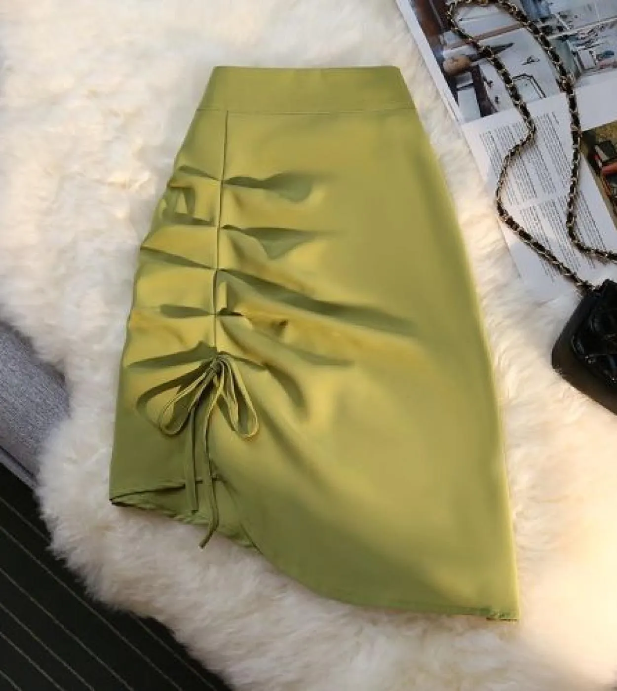 Shirring Gonne Delle Donne  Asimmetrico Casual Moda Abbigliamento 2022 Estate Harajuku Verde Cerniera Anca Gonna Gonne