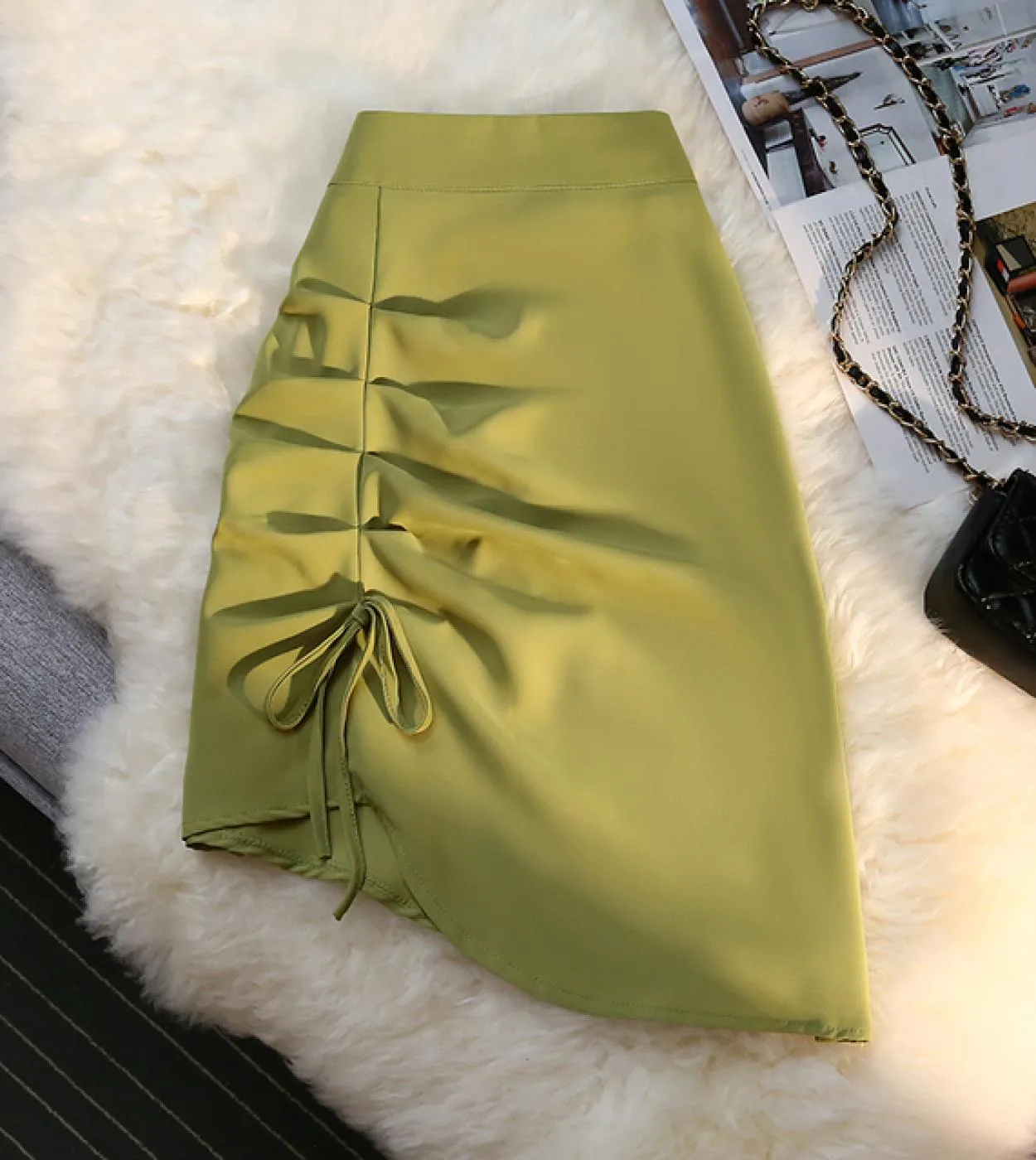Shirring Gonne Delle Donne  Asimmetrico Casual Moda Abbigliamento 2022 Estate Harajuku Verde Cerniera Anca Gonna Gonne