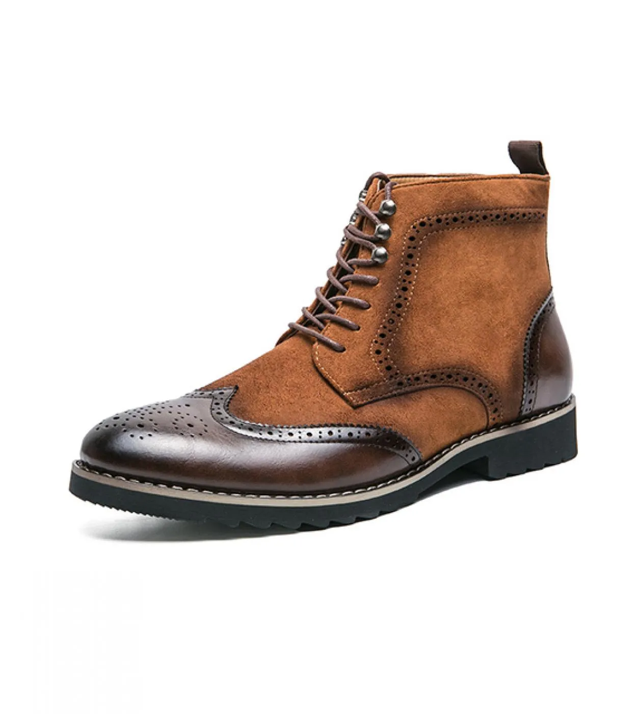 Stivaletti britannici Scarpe da uomo Moda Retro Pu Stitching Faux Suede Brock Carving Lace Up Classic Casual Street Daily Cp