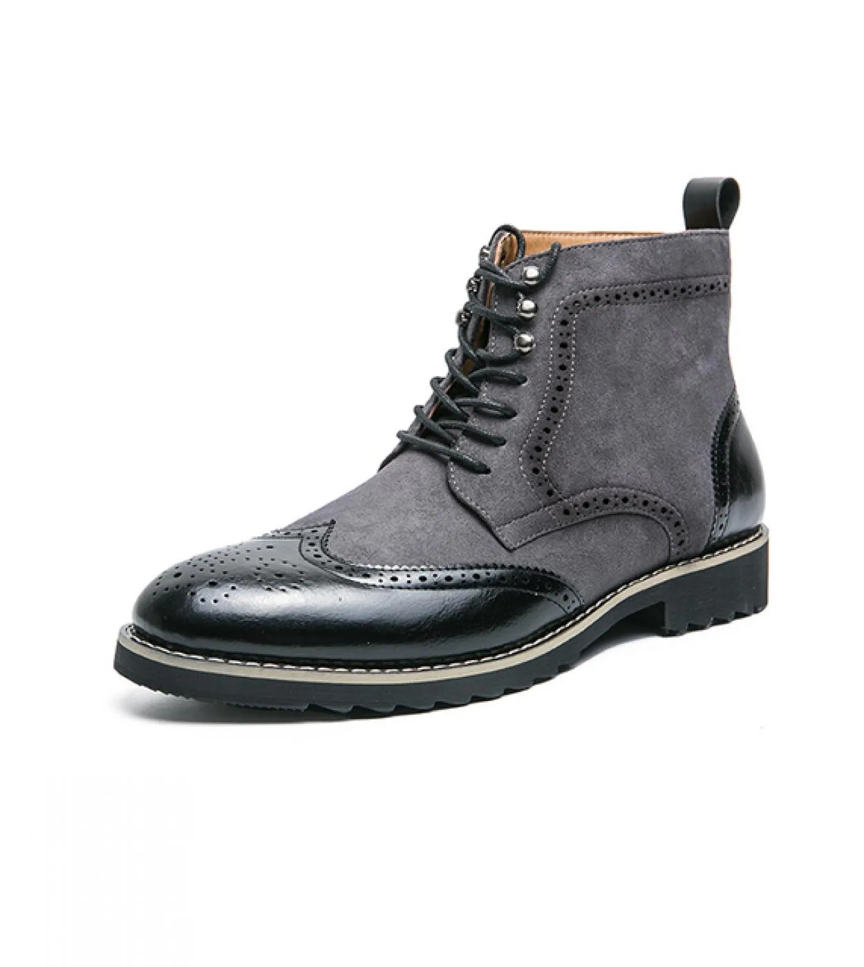 Stivaletti britannici Scarpe da uomo Moda Retro Pu Stitching Faux Suede Brock Carving Lace Up Classic Casual Street Daily Cp