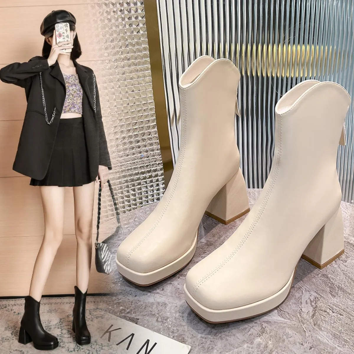 Stivaletti con suola spessa autunno inverno 2022 Stivali da donna con piattaforma impermeabile Stivali da donna in pelle con cer