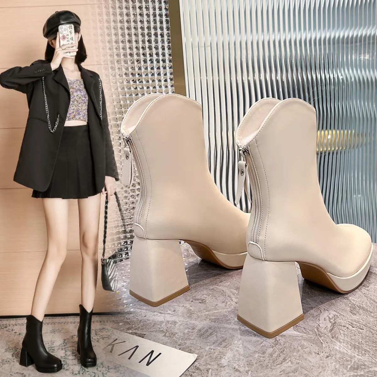 Stivaletti con suola spessa autunno inverno 2022 Stivali da donna con piattaforma impermeabile Stivali da donna in pelle con cer