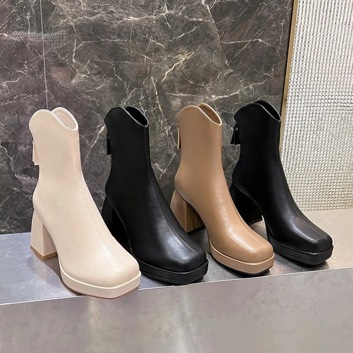 Stivaletti con suola spessa autunno inverno 2022 Stivali da donna con piattaforma impermeabile Stivali da donna in pelle con cer
