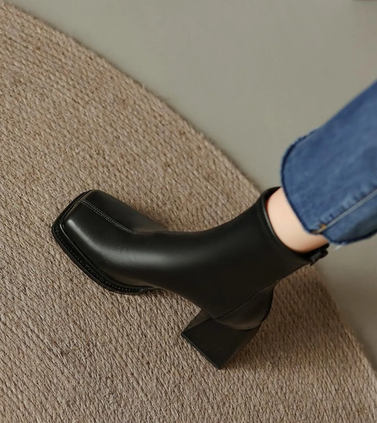 Stivaletti da donna 2022 moda autunno pelle pu punta quadrata stivali con tacco spesso cerniera posteriore stivali con tacco bas