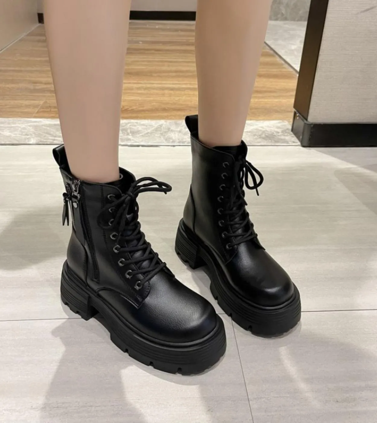 Stivaletti da donna 2022 nuovi stivali autunno inverno donna moda laceup moda cerniera Botas Mujer piattaforma tacco scarpe da d
