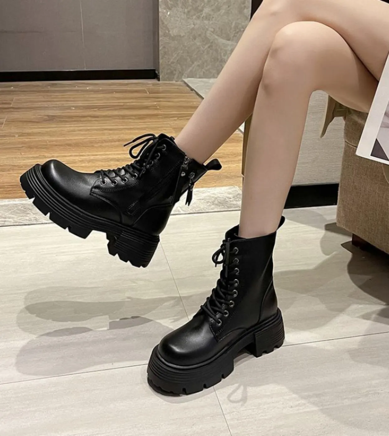 Stivaletti da donna 2022 nuovi stivali autunno inverno donna moda laceup moda cerniera Botas Mujer piattaforma tacco scarpe da d