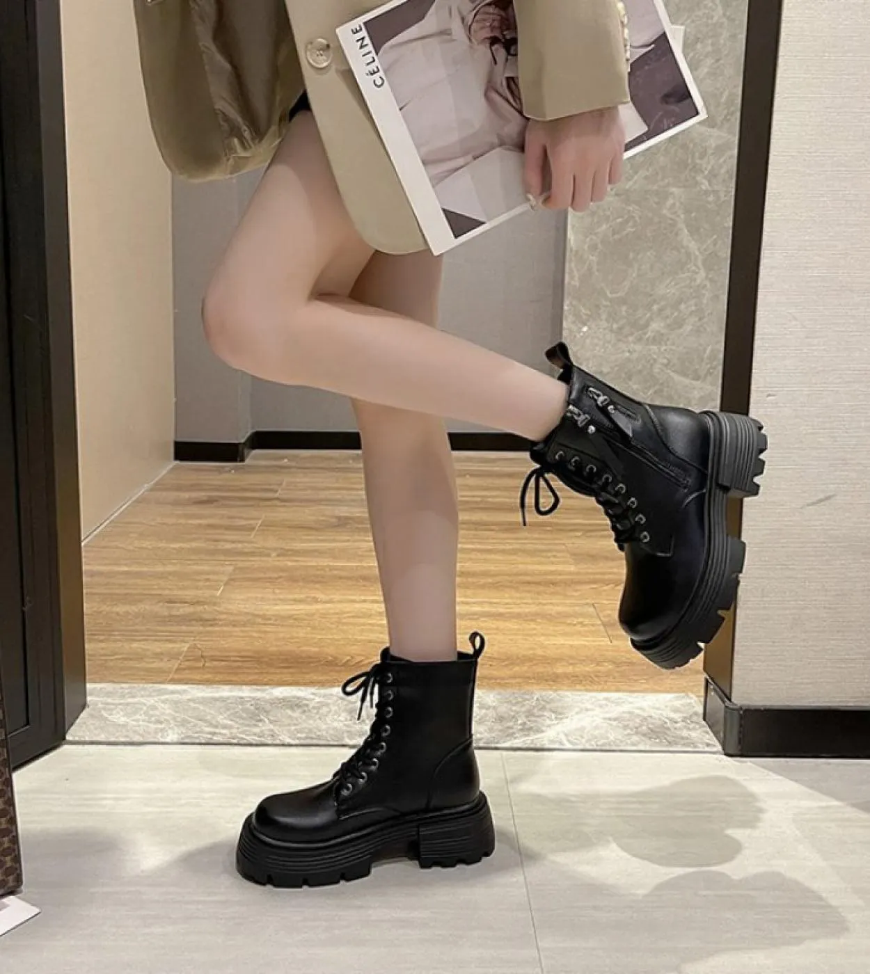 Stivaletti da donna 2022 nuovi stivali autunno inverno donna moda laceup moda cerniera Botas Mujer piattaforma tacco scarpe da d
