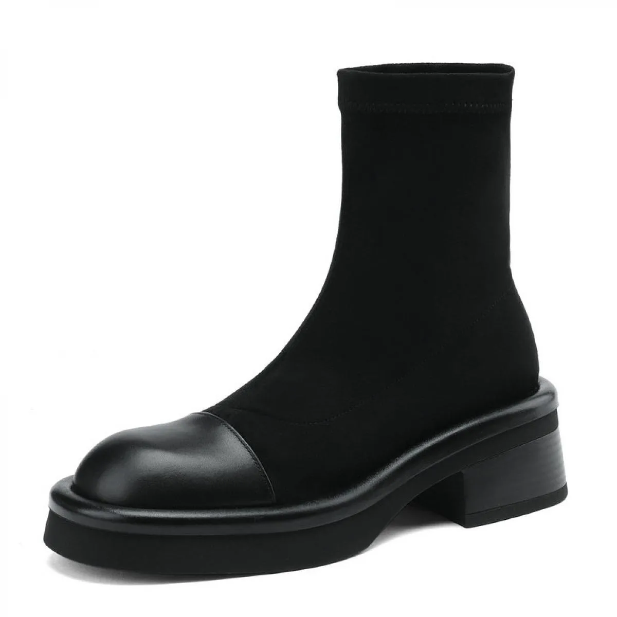 Stivaletti da donna Autunno Inverno Vera pelle Casual Piattaforma Tacchi alti spessi Slip On Scarpe Donna Stretch Taglia 34 42