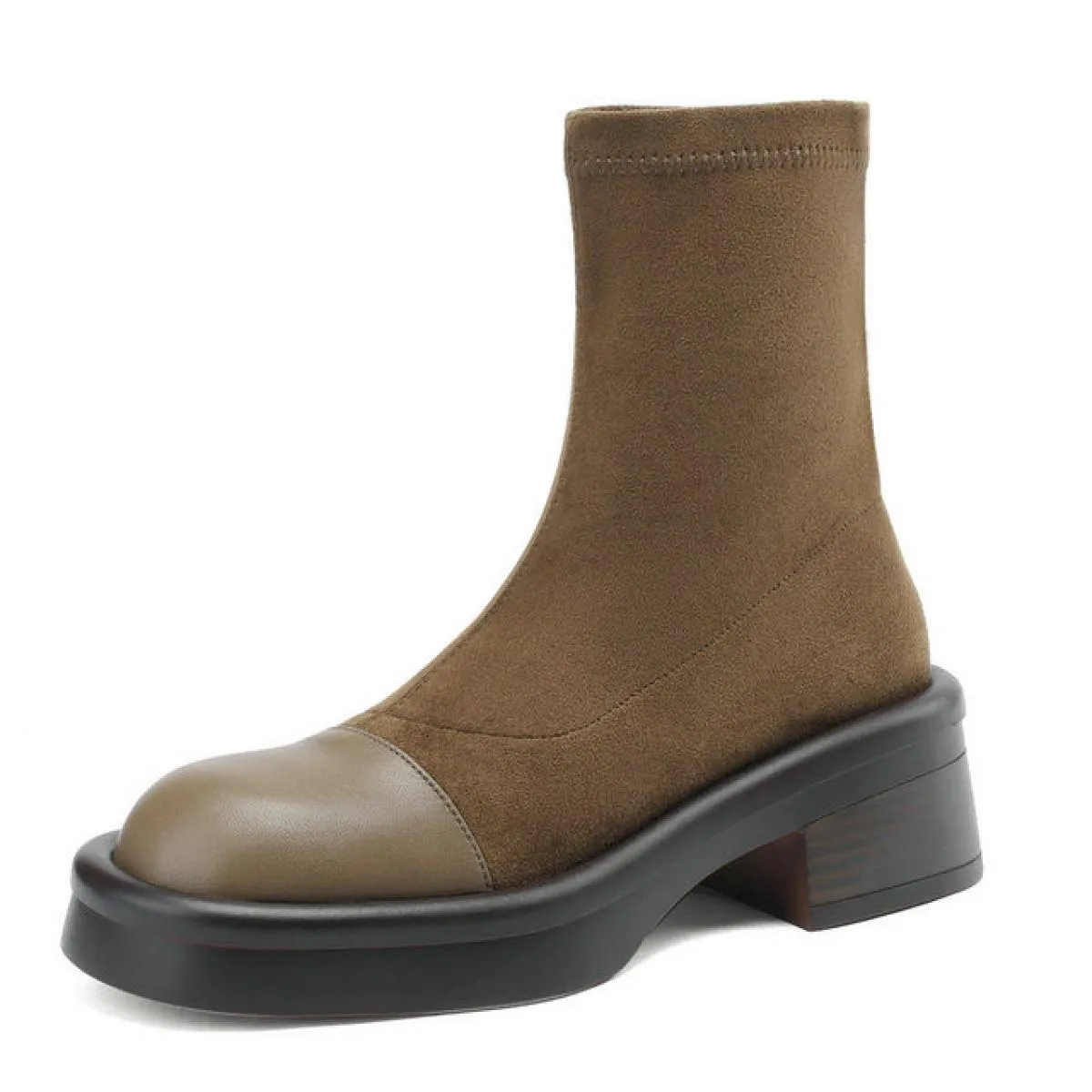 Stivaletti da donna Autunno Inverno Vera pelle Casual Piattaforma Tacchi alti spessi Slip On Scarpe Donna Stretch Taglia 34 42