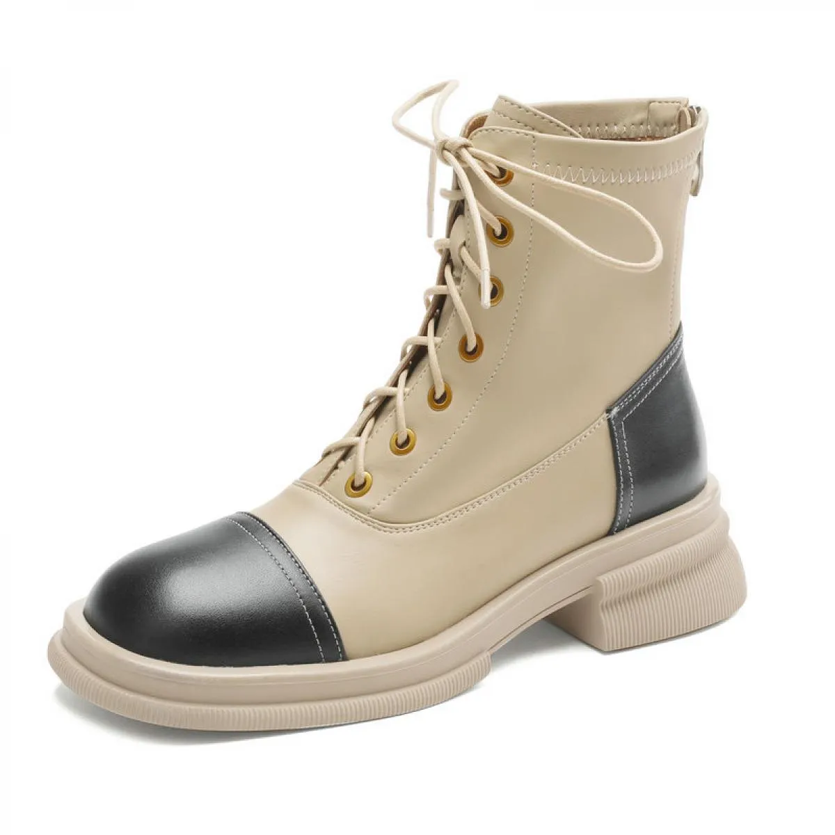 Stivaletti da donna stile punk colori misti piattaforme in vera pelle tacchi spessi medi scarpe da moto donna autunno inverno