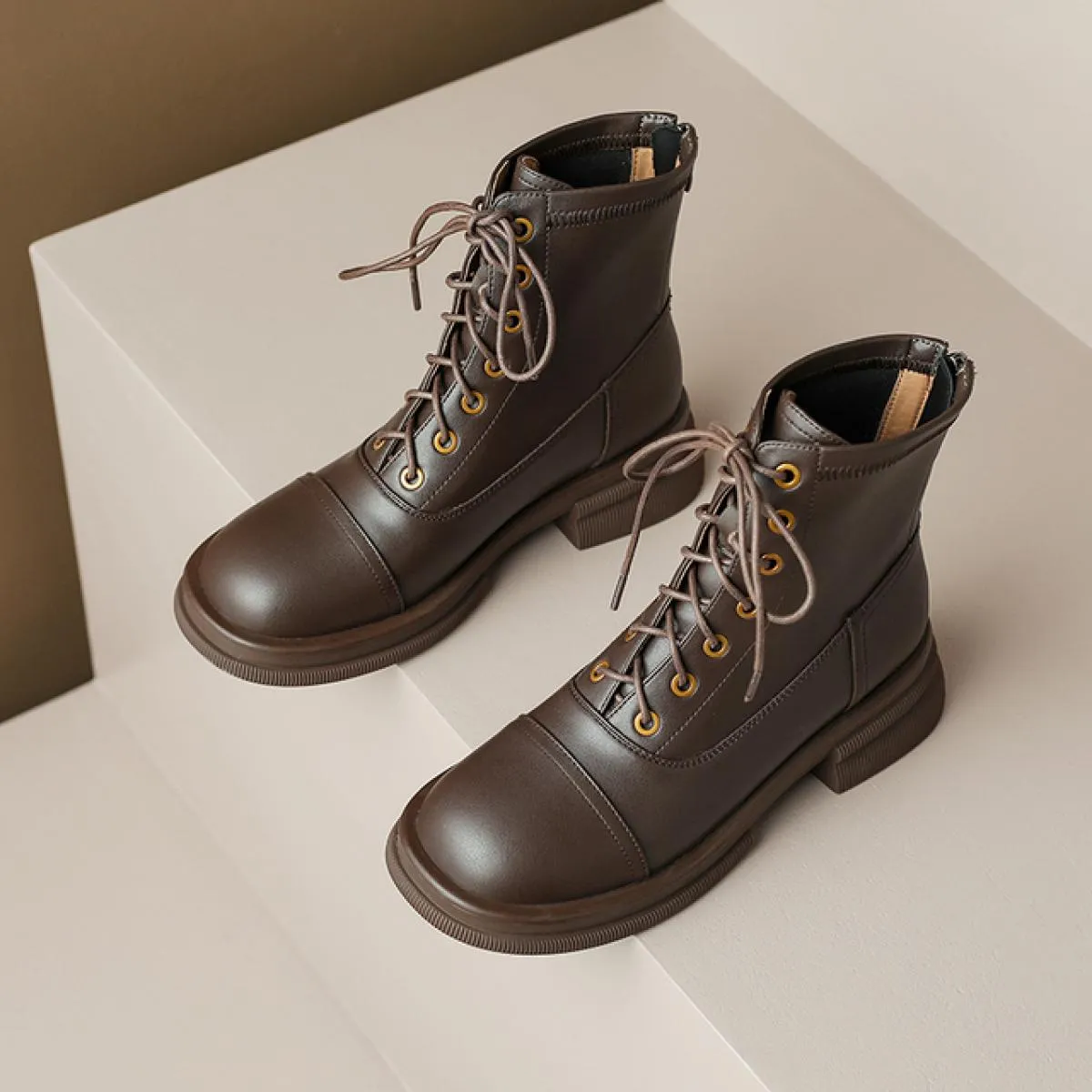 Stivaletti da donna stile punk colori misti piattaforme in vera pelle tacchi spessi medi scarpe da moto donna autunno inverno