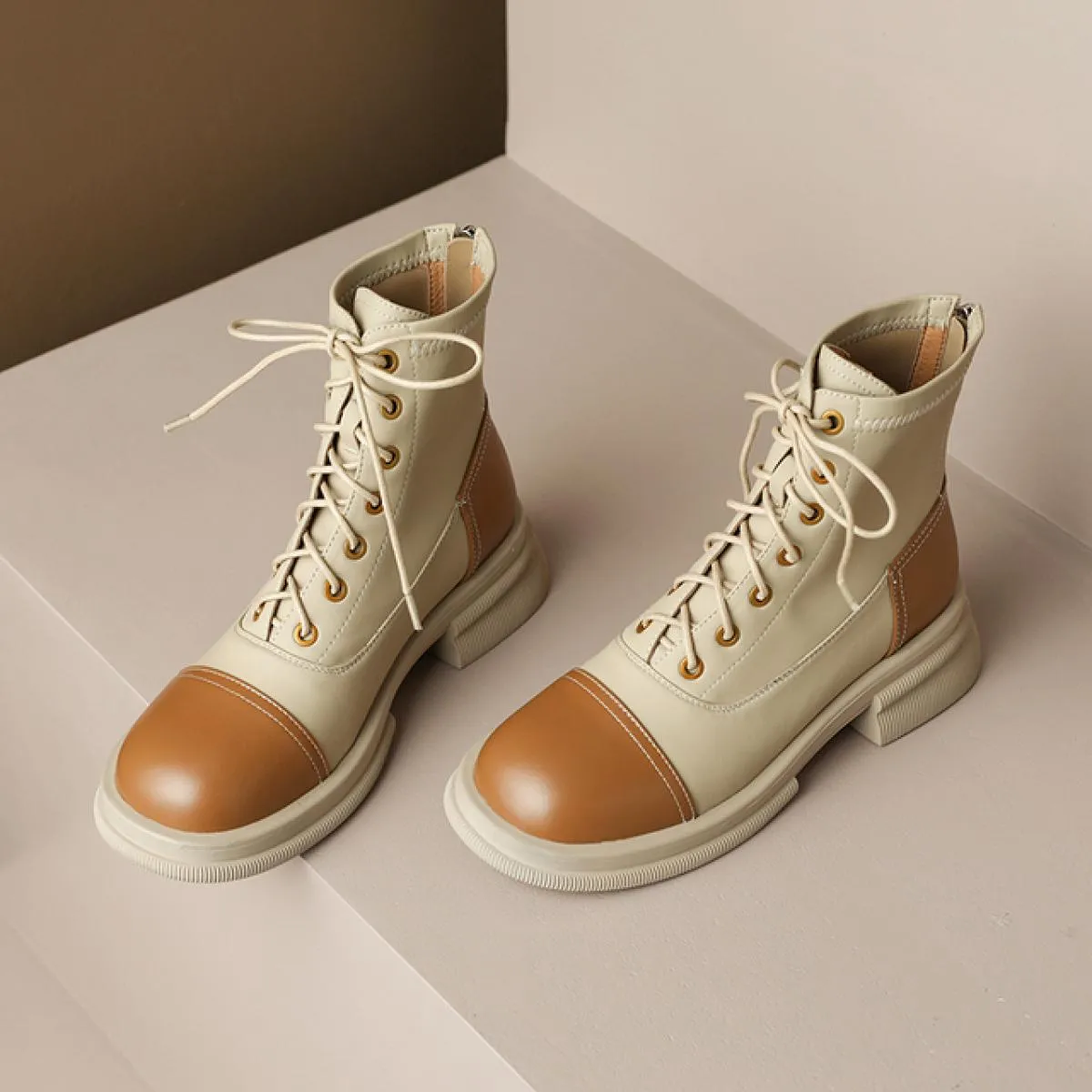 Stivaletti da donna stile punk colori misti piattaforme in vera pelle tacchi spessi medi scarpe da moto donna autunno inverno