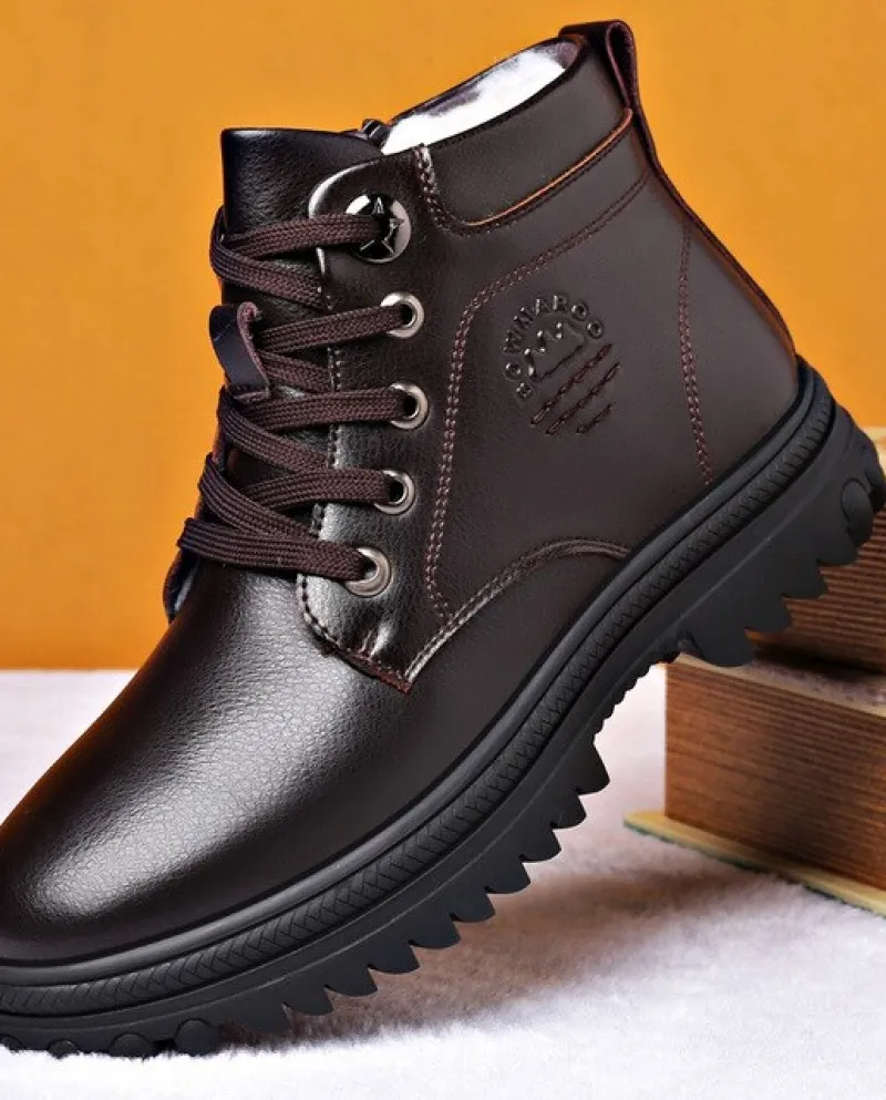 Stivaletti da uomo Inverno Tenere al caldo Stivali da neve Impermeabili Scarpe in vera pelle di cotone Stivali militari Bottines