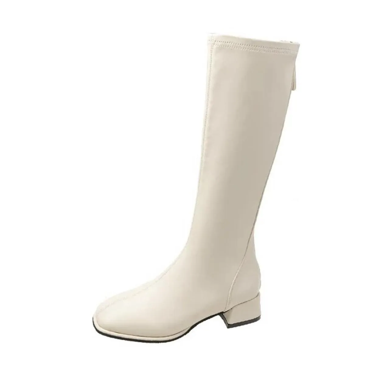 Stivali alti al ginocchio da donna Stivali da cavaliere in pelle femminile Stivaletti Tacchi alti da donna Scarpe autunnali bian