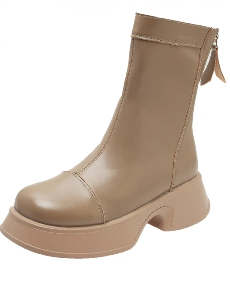 Stivali da donna autunno inverno Stivaletti da donna elastici Tacchi alti Stivali neri a testa tonda con fondo spesso Zapatos