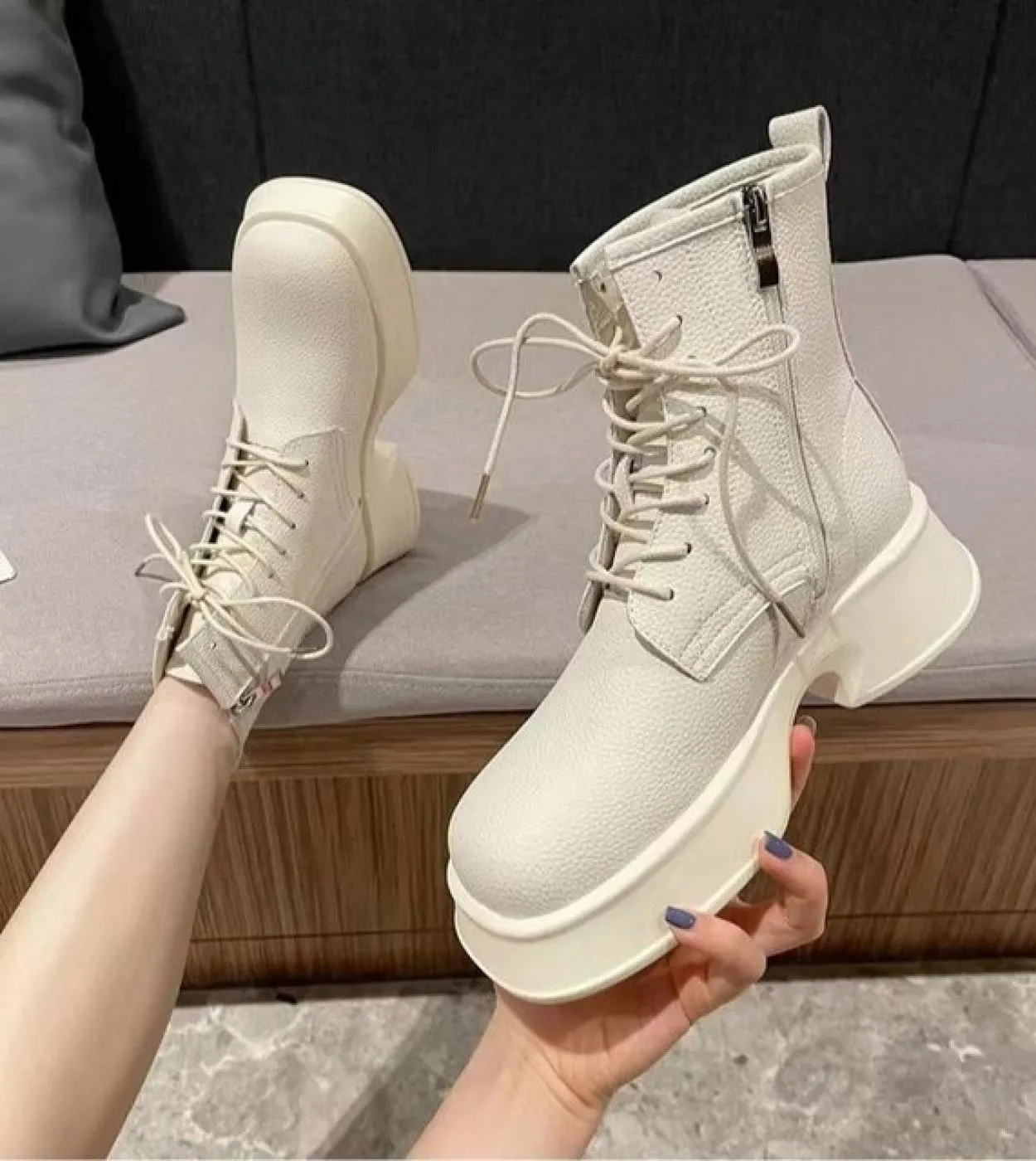 Stivali da neve con piattaforma invernale Nuovi stivali da donna con lacci incrociati Stivaletti alla moda con tacco spesso Casu
