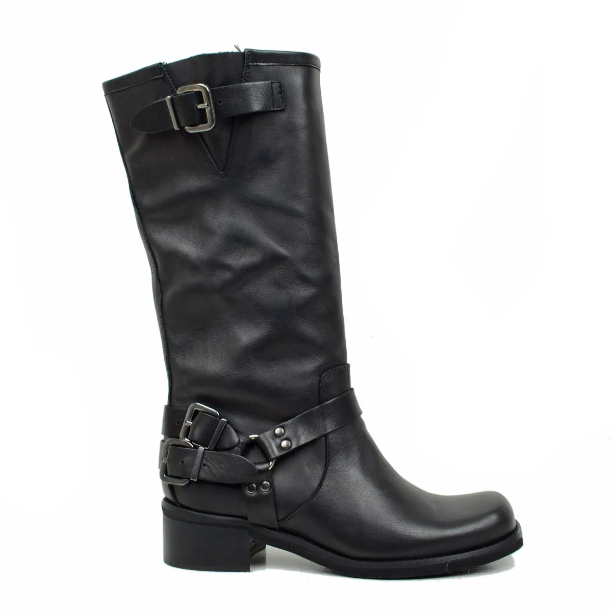 Stivali Donna in Pelle Neri con Punta Squadrata Made in Italy