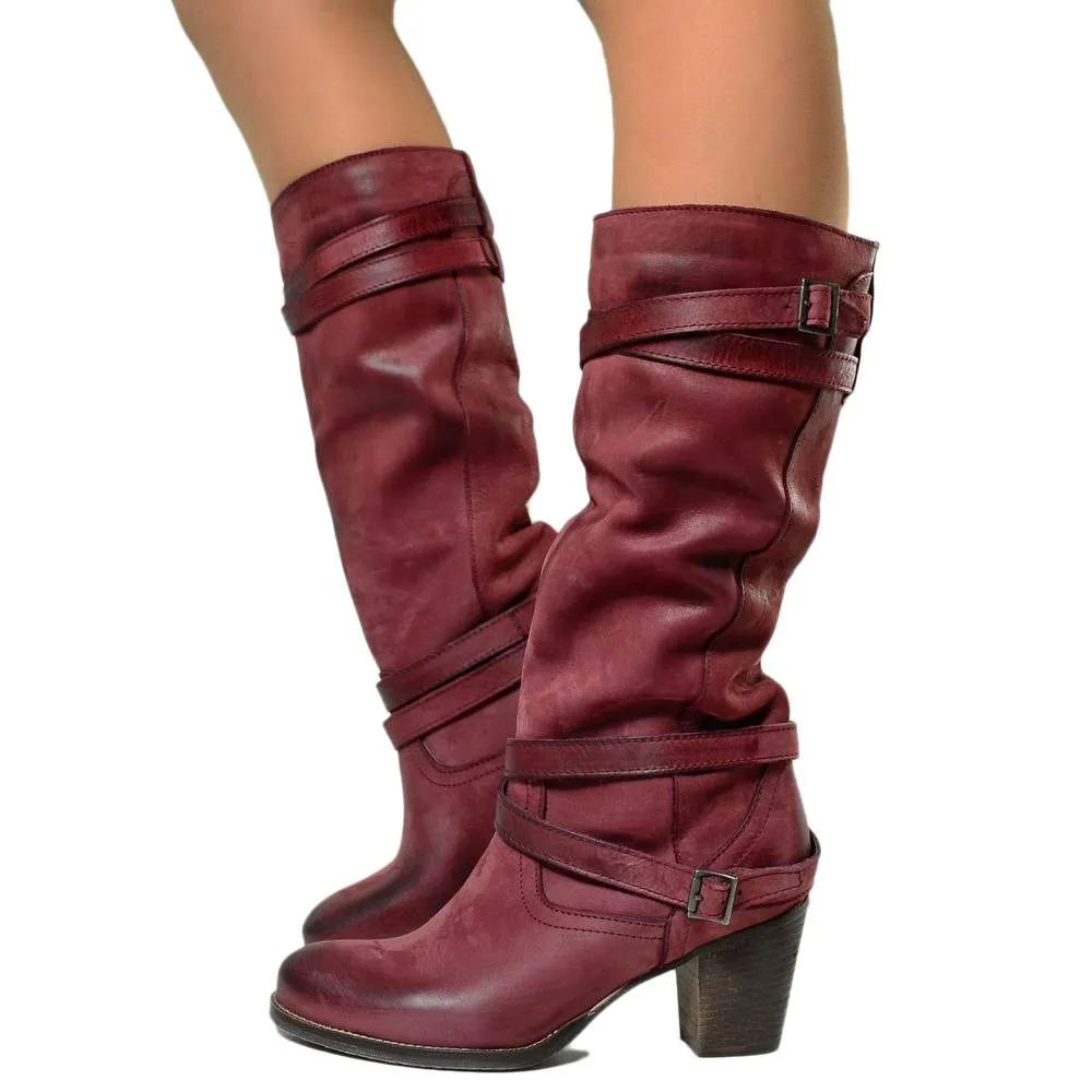 Stivali Donna in Vera Pelle Nabuk Bordò Made in Italy