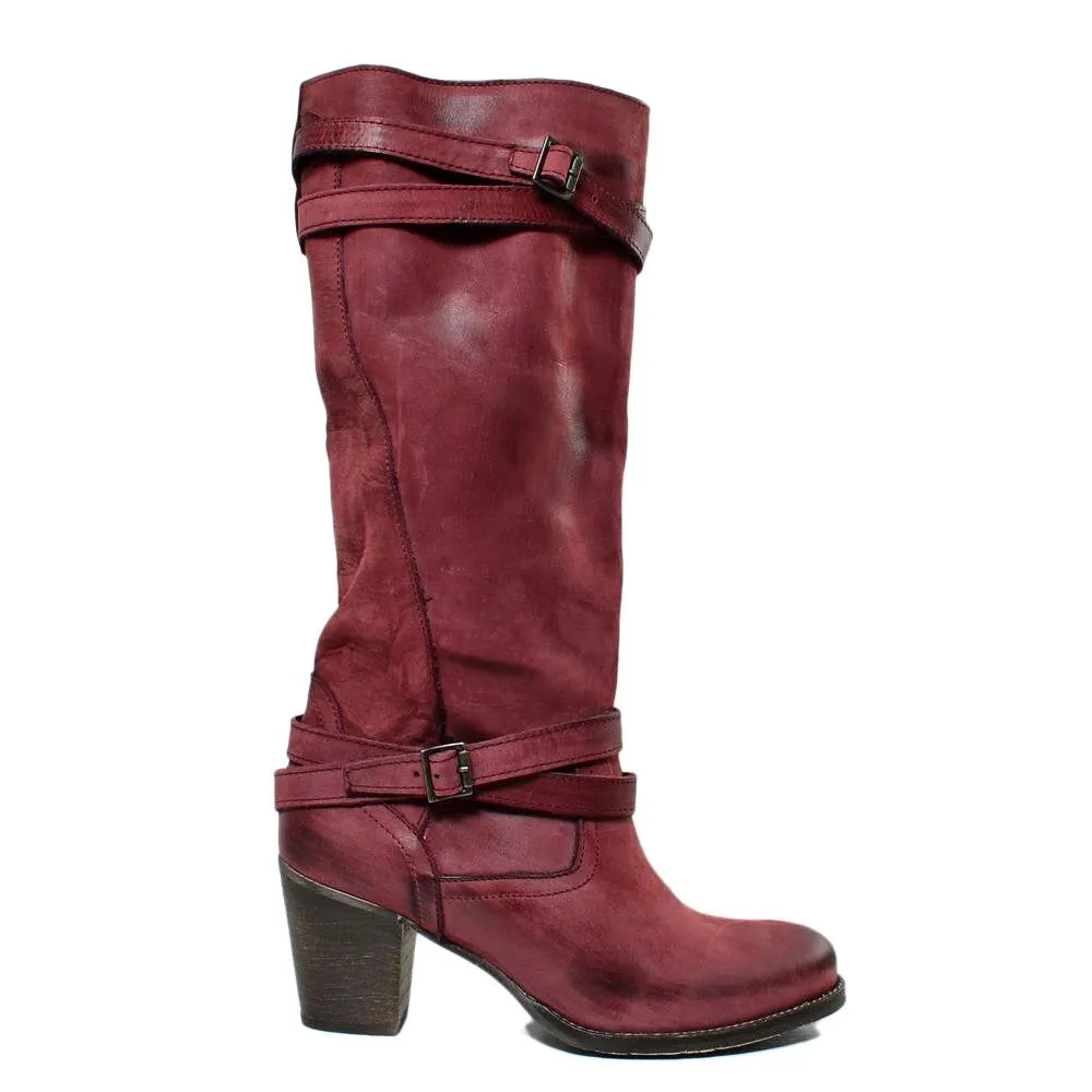 Stivali Donna in Vera Pelle Nabuk Bordò Made in Italy