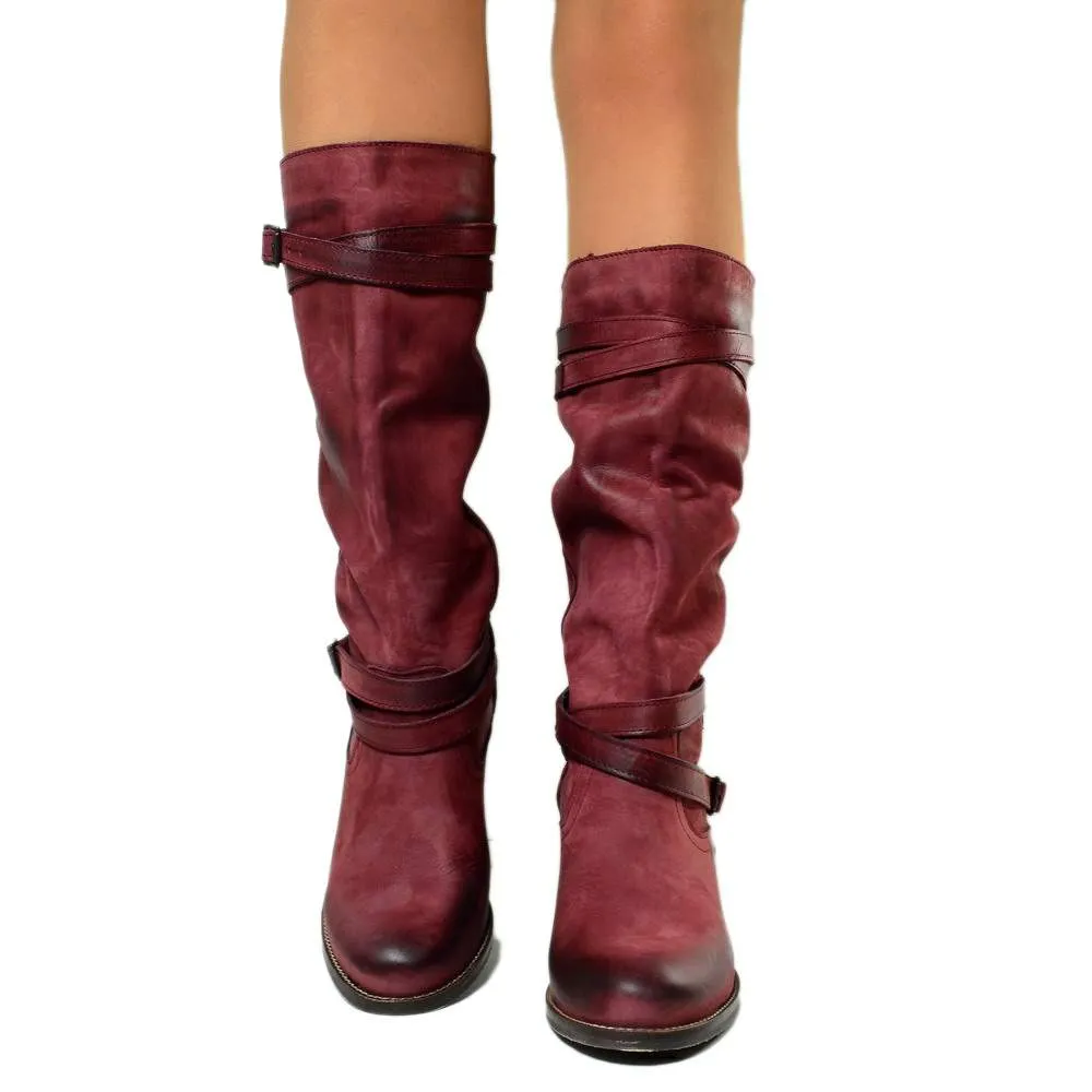 Stivali Donna in Vera Pelle Nabuk Bordò Made in Italy