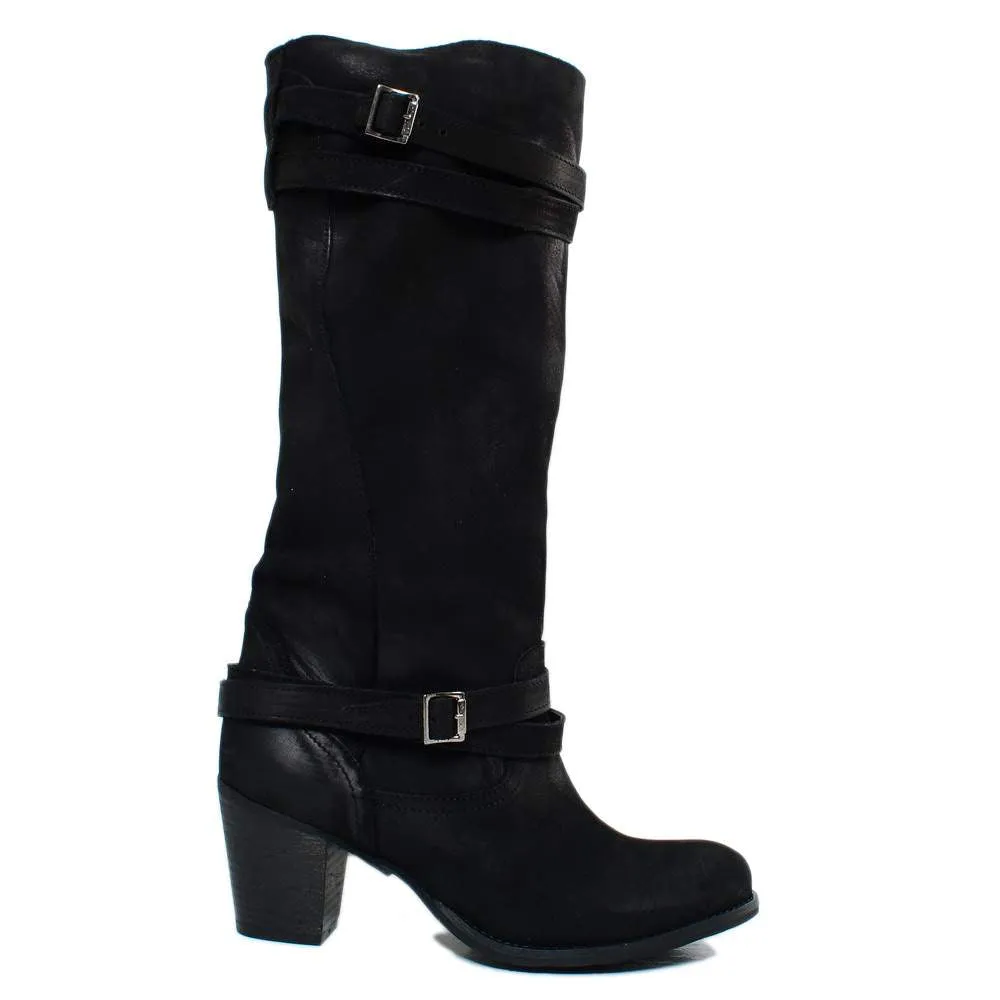 Stivali Donna in Vera Pelle Nabuk Neri Made in Italy