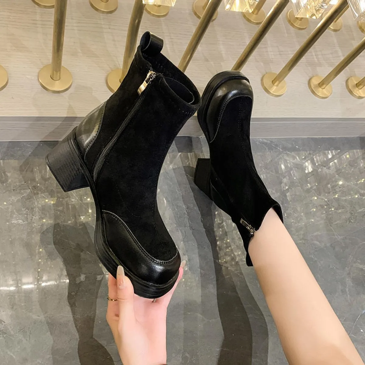 Stivali elasticizzati Scarpe da donna Caviglia calda 2023 Nuova tendenza Stivali Chelsea invernali Stivali da moto gladiatore ca