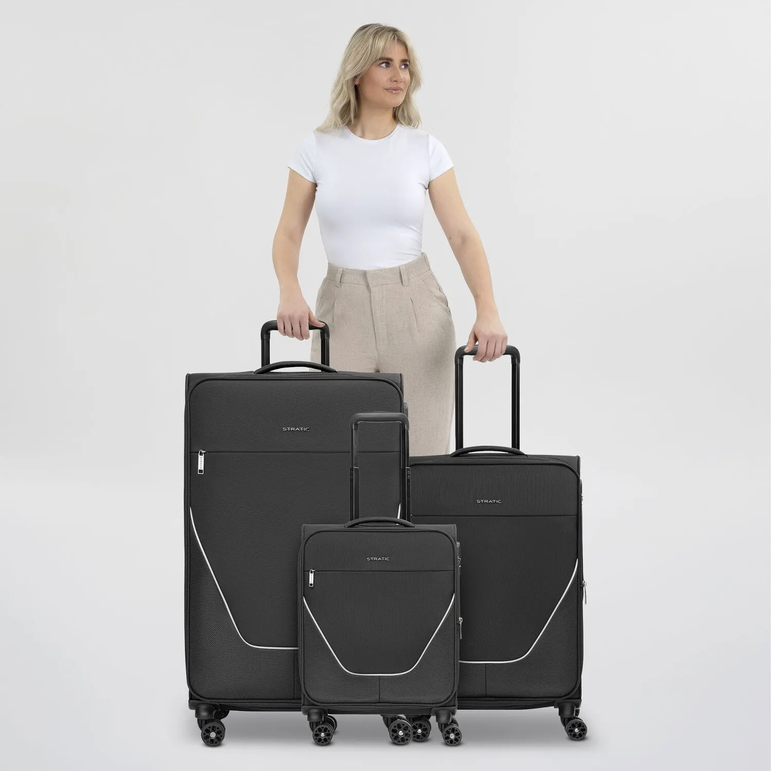 Stratic taska set di valigie a 4 ruote 3 pezzi con piega elastica