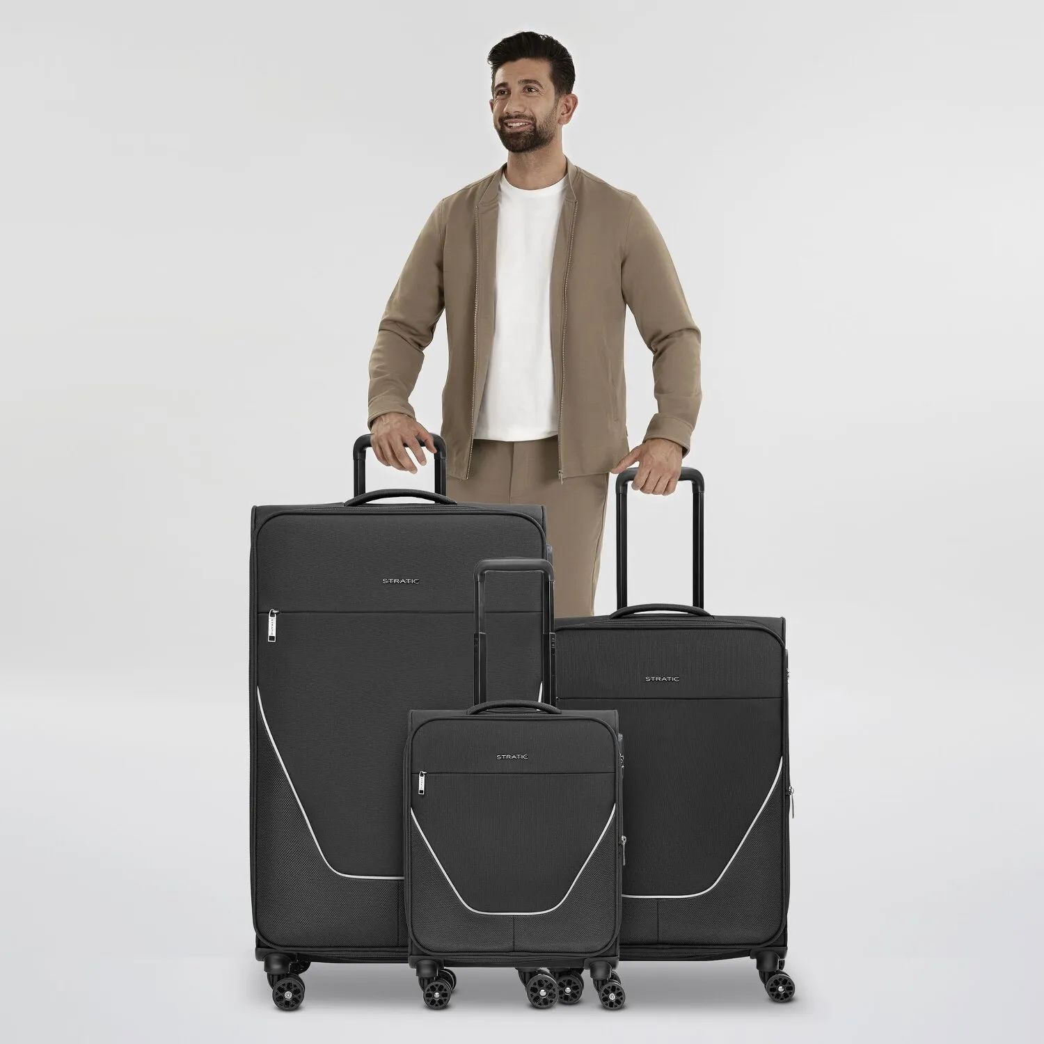 Stratic taska set di valigie a 4 ruote 3 pezzi con piega elastica