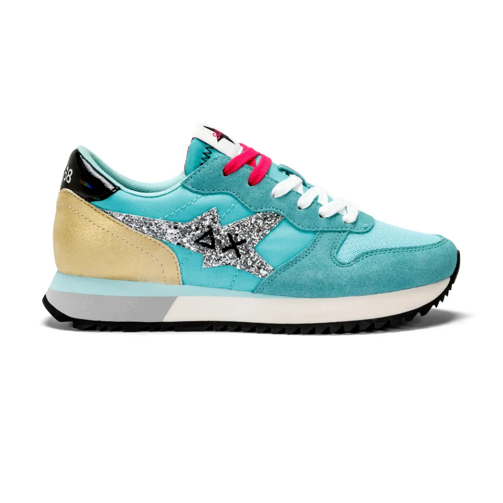 Sun 68  ---------    ------------Sun68 Z34211-94 Stargirl Glitter Logo sneaker donna Verde acqua PE24