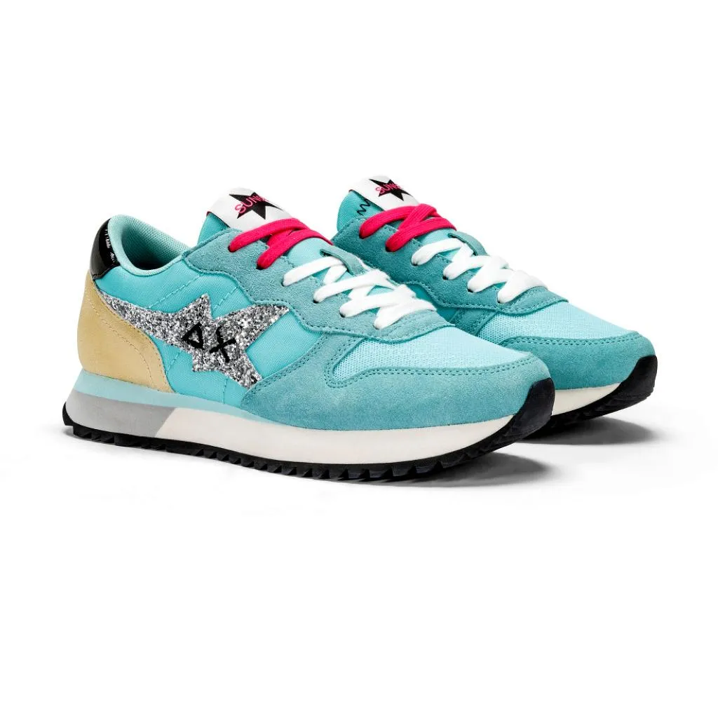 Sun 68  ---------    ------------Sun68 Z34211-94 Stargirl Glitter Logo sneaker donna Verde acqua PE24