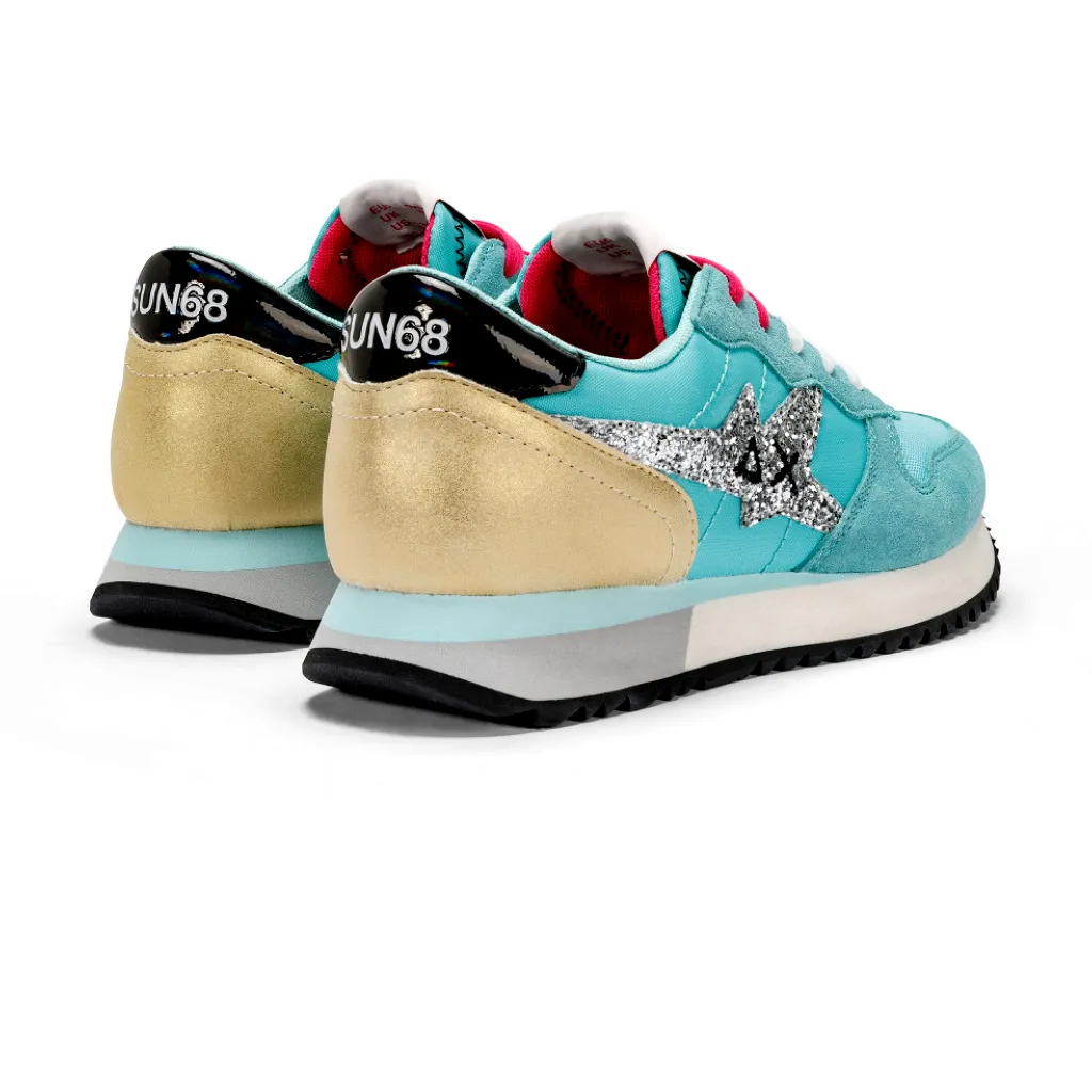 Sun 68  ---------    ------------Sun68 Z34211-94 Stargirl Glitter Logo sneaker donna Verde acqua PE24