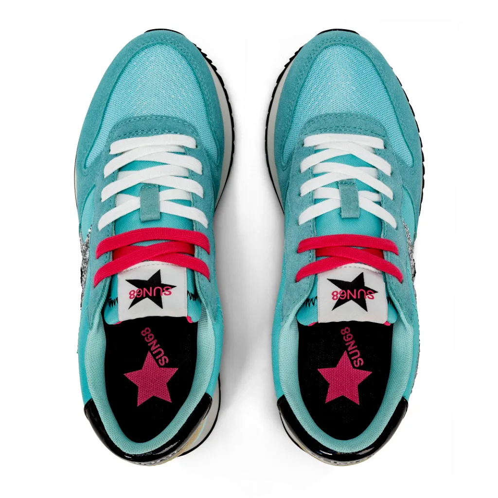 Sun 68  ---------    ------------Sun68 Z34211-94 Stargirl Glitter Logo sneaker donna Verde acqua PE24