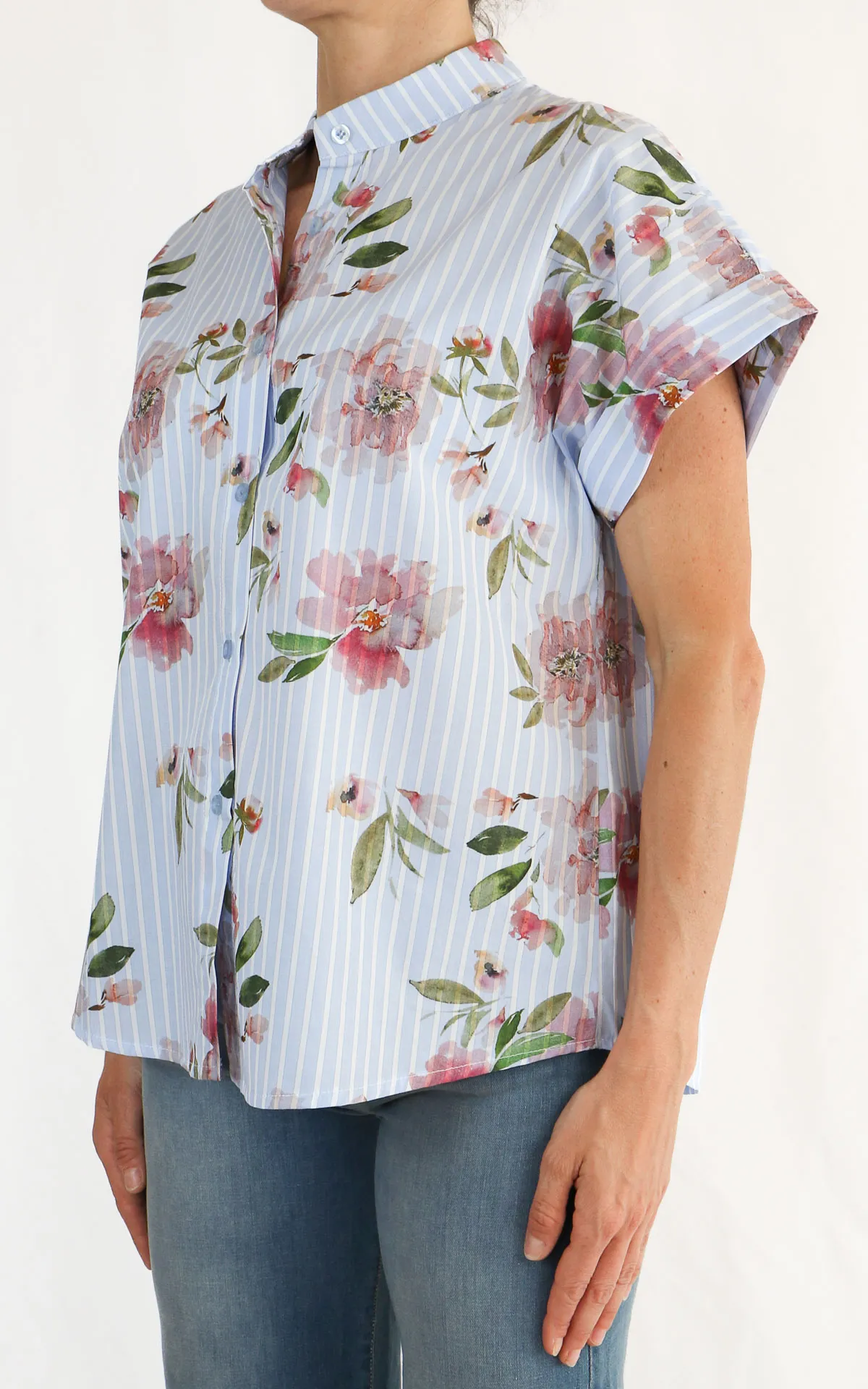 SUSY MIX – CAMICIA OVER -FIORI RIGA – CELESTE