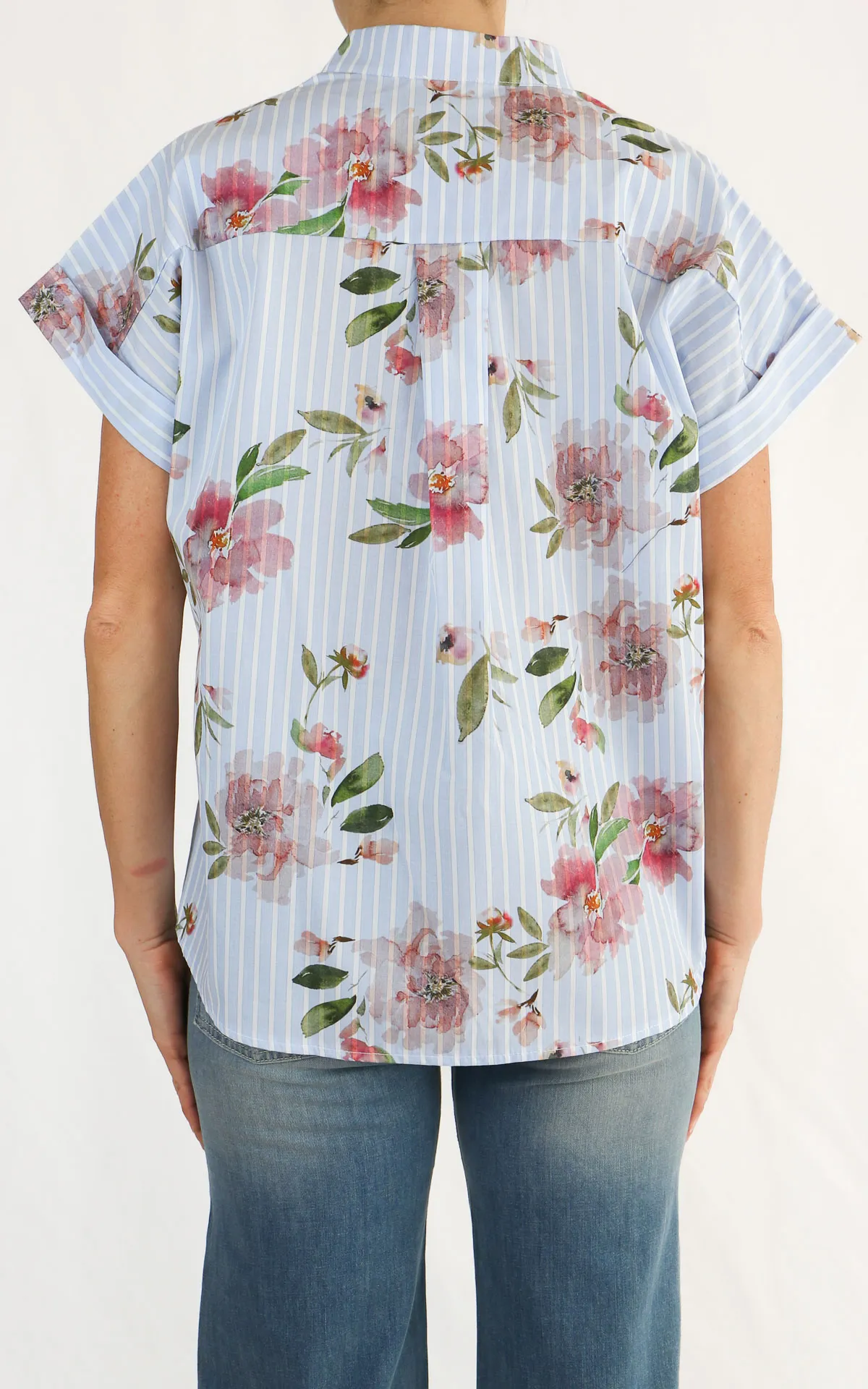 SUSY MIX – CAMICIA OVER -FIORI RIGA – CELESTE
